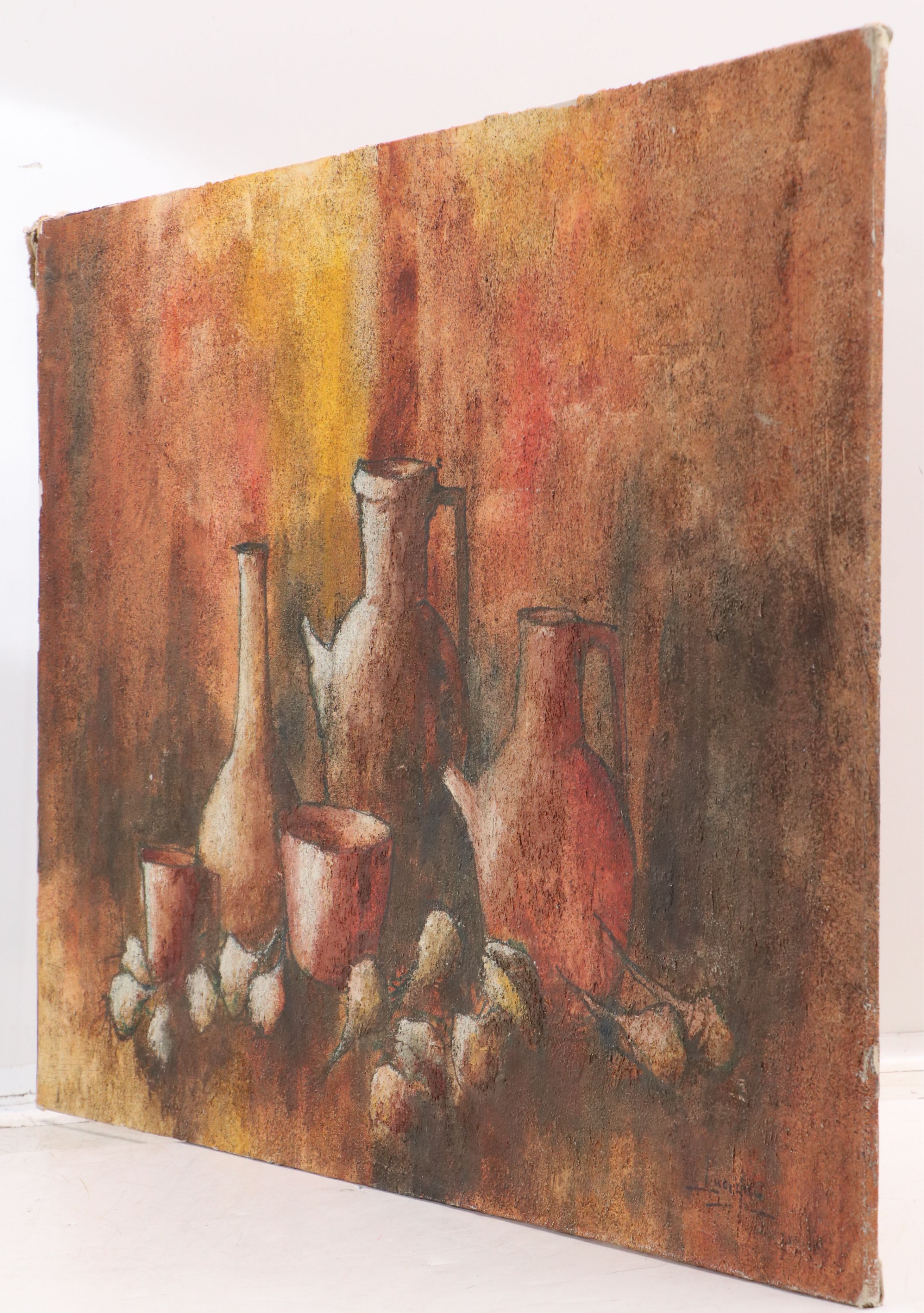 Oil and Sand Still Life Painting, Mid-20th Century