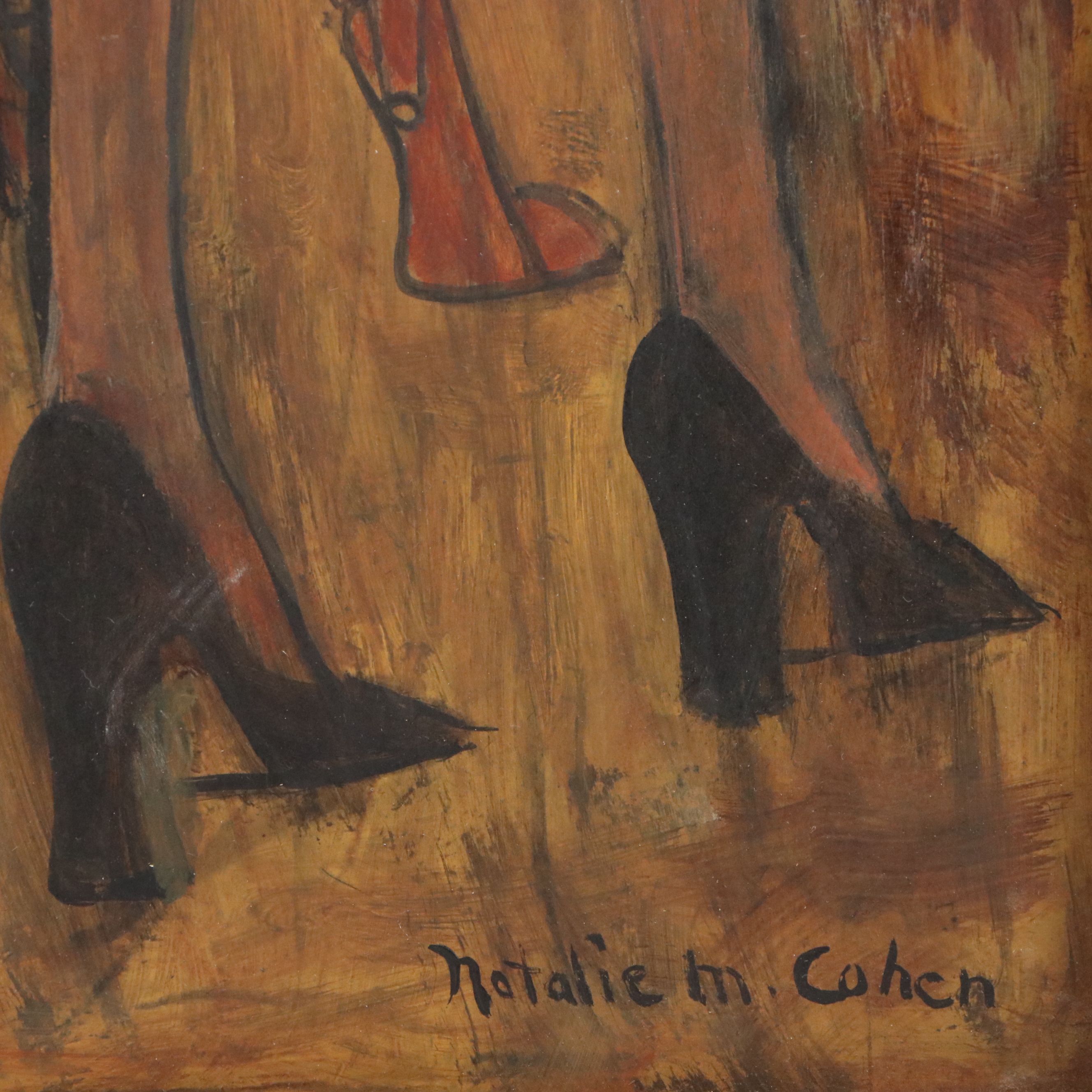 Natalie M. Cohen Modernist Figurative Oil Painting "Love-In," Mid-20th C.