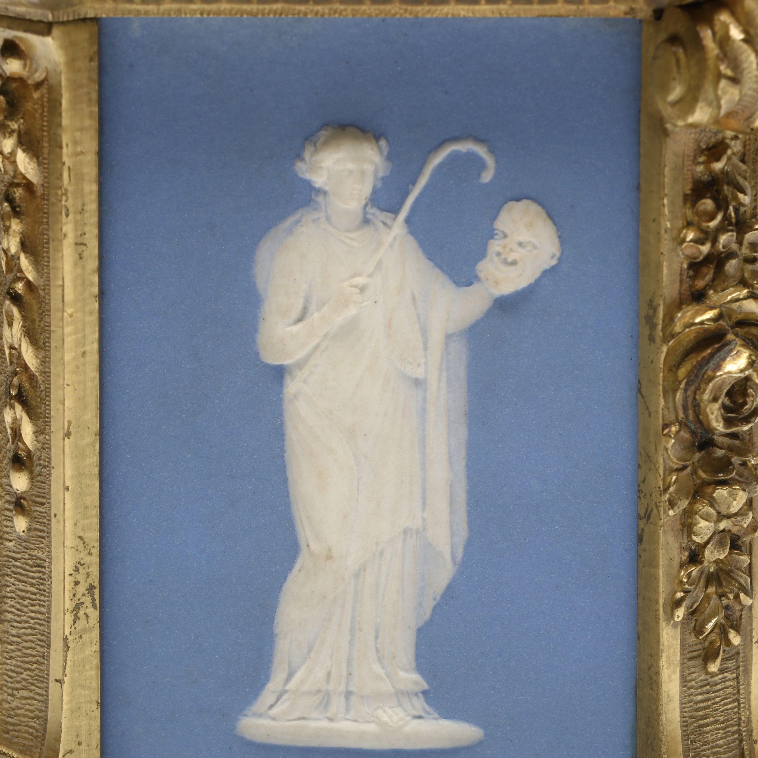 French Ormolu Style Footed Mantel Clock with Jasperware Panels