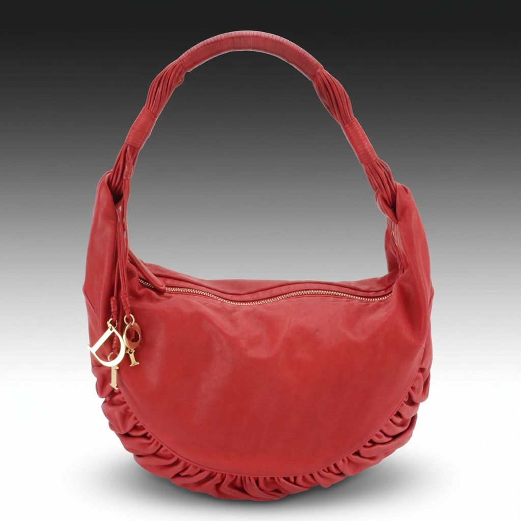 Christian Dior Gypsy Ruffle Hobo Shoulder Bag in Red Lambskin Leather