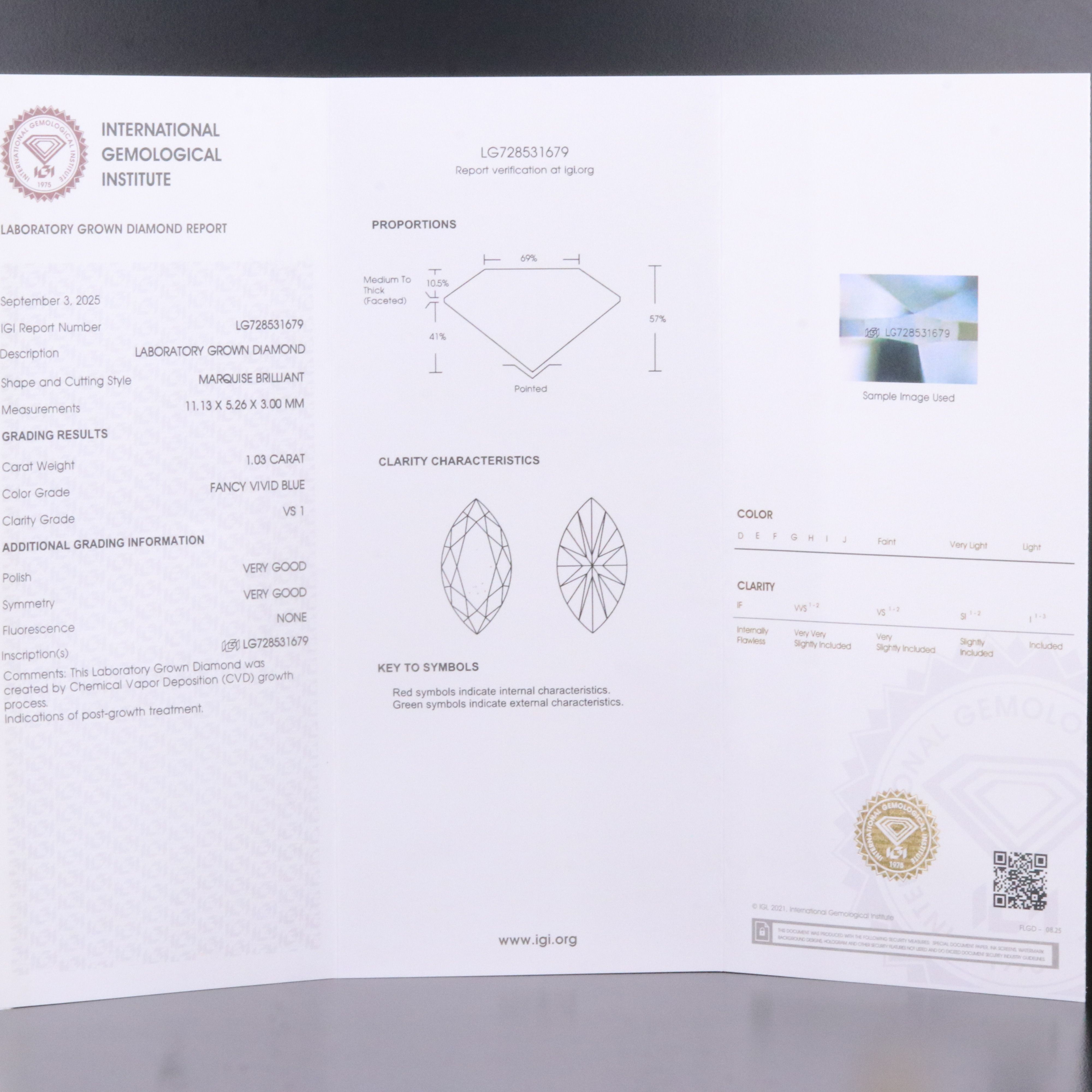 Loose 1.03 CT Lab Grown Fancy Vivid Blue Diamond with IGI Report