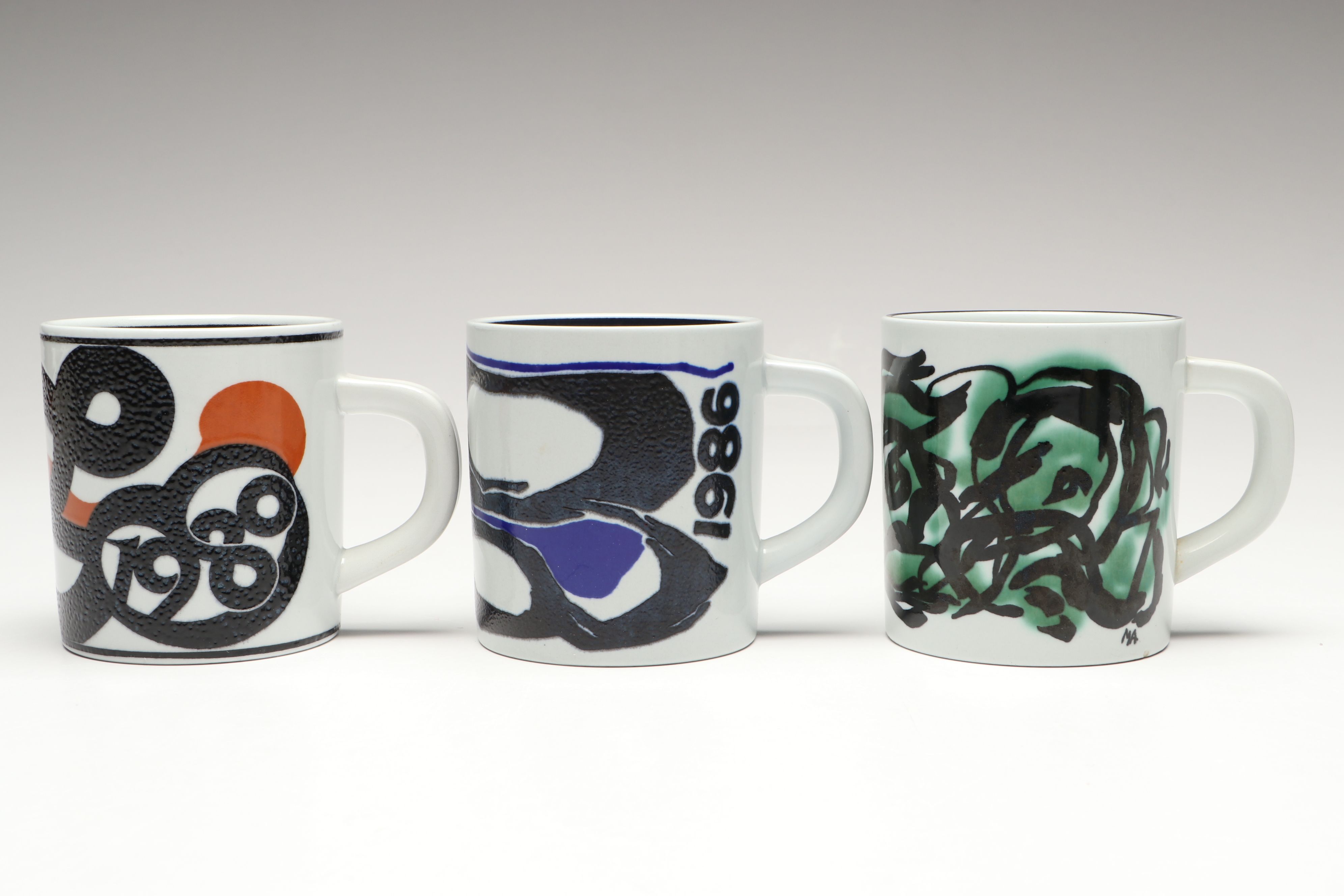 Royal Copenhagen Annual Porcelain Mugs, 1986-87, 1990-93, 1996, 1998