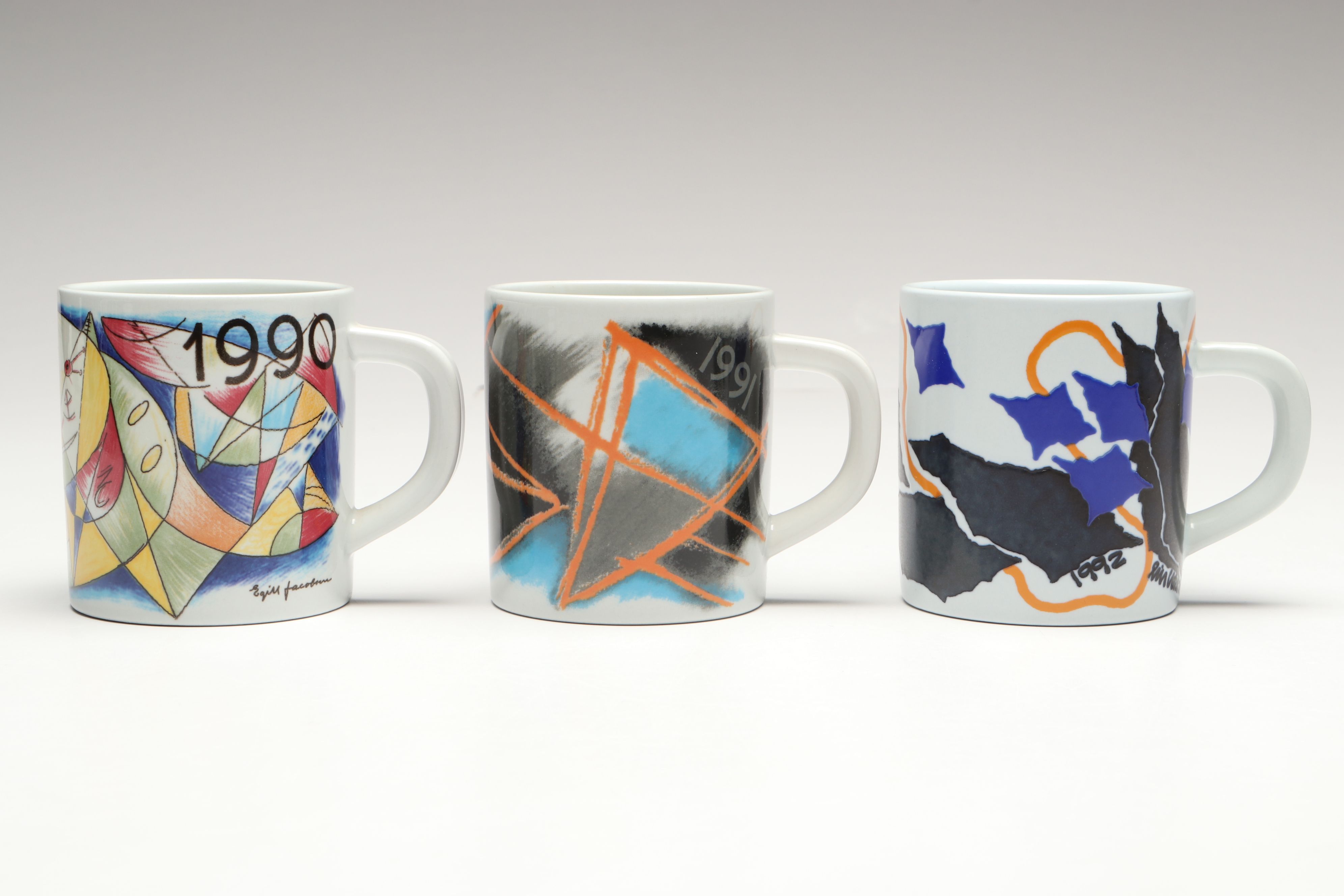 Royal Copenhagen Annual Porcelain Mugs, 1986-87, 1990-93, 1996, 1998