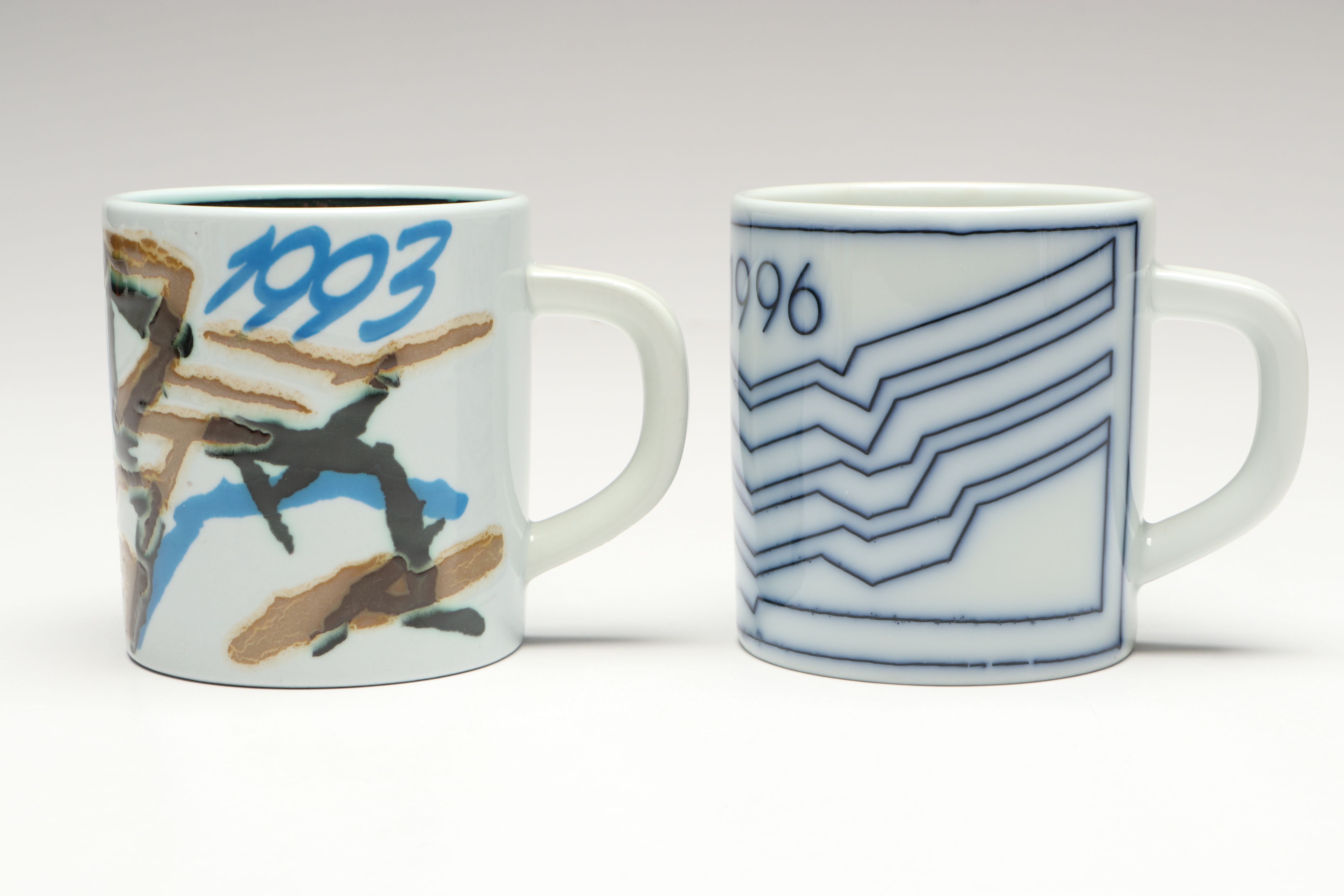 Royal Copenhagen Annual Porcelain Mugs, 1986-87, 1990-93, 1996, 1998