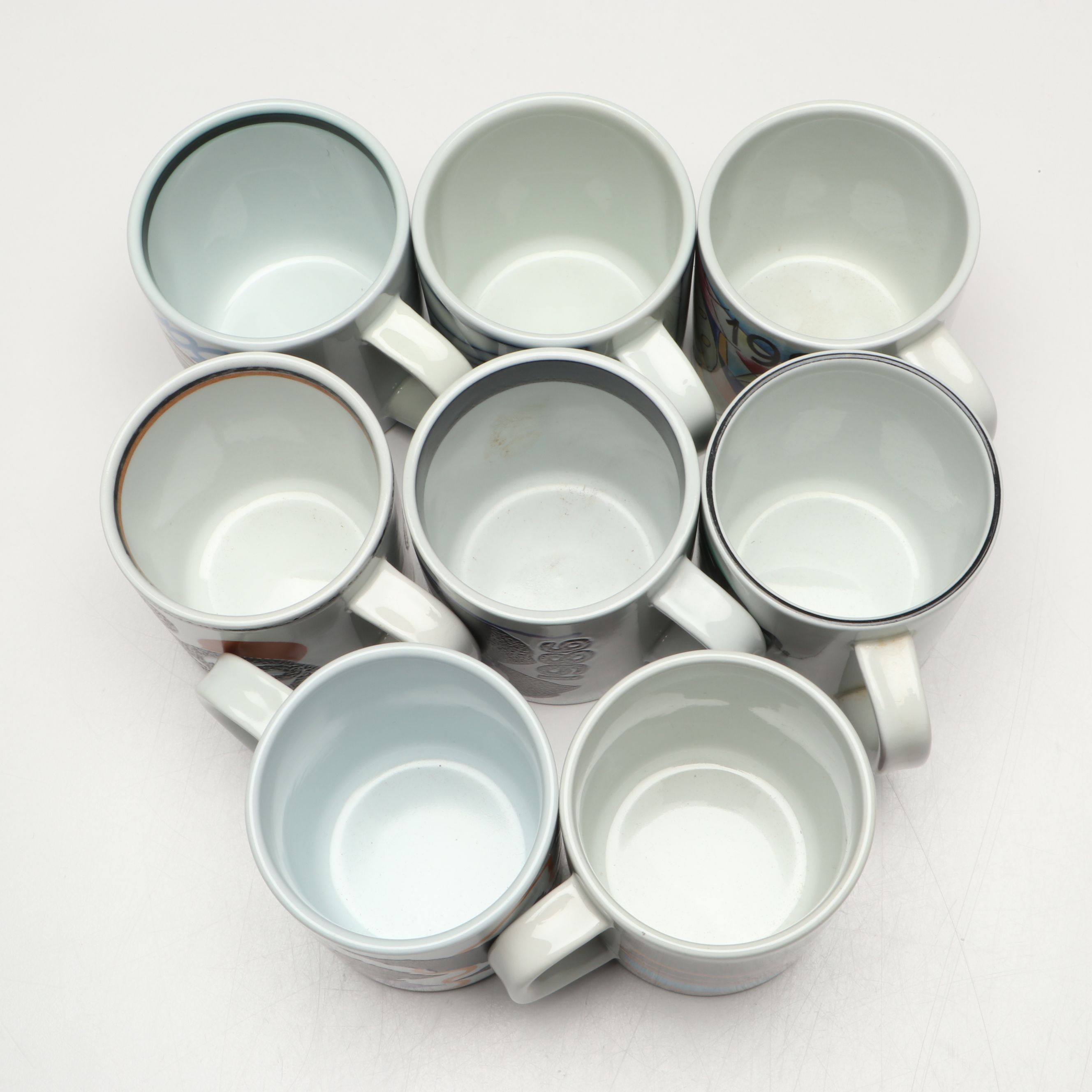 Royal Copenhagen Annual Porcelain Mugs, 1986-87, 1990-93, 1996, 1998