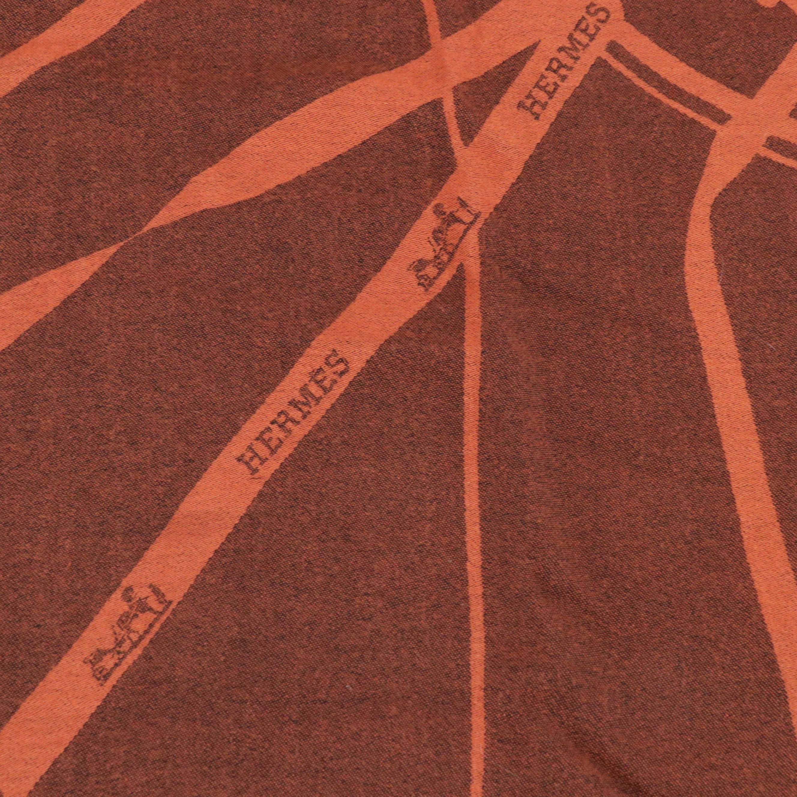 Hermès Silk and Cotton Blend Woven Shawl in Orange/Black