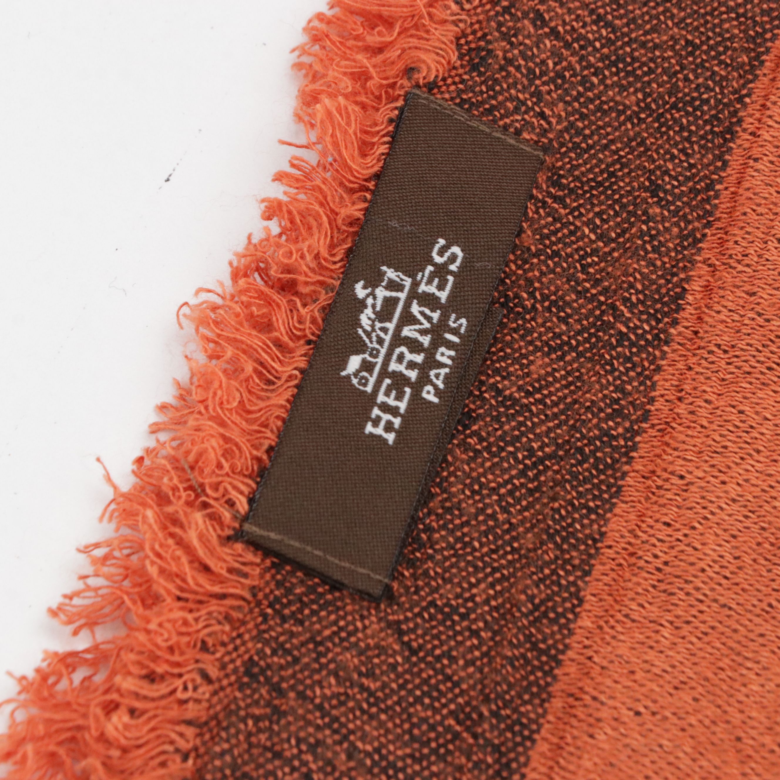 Hermès Silk and Cotton Blend Woven Shawl in Orange/Black