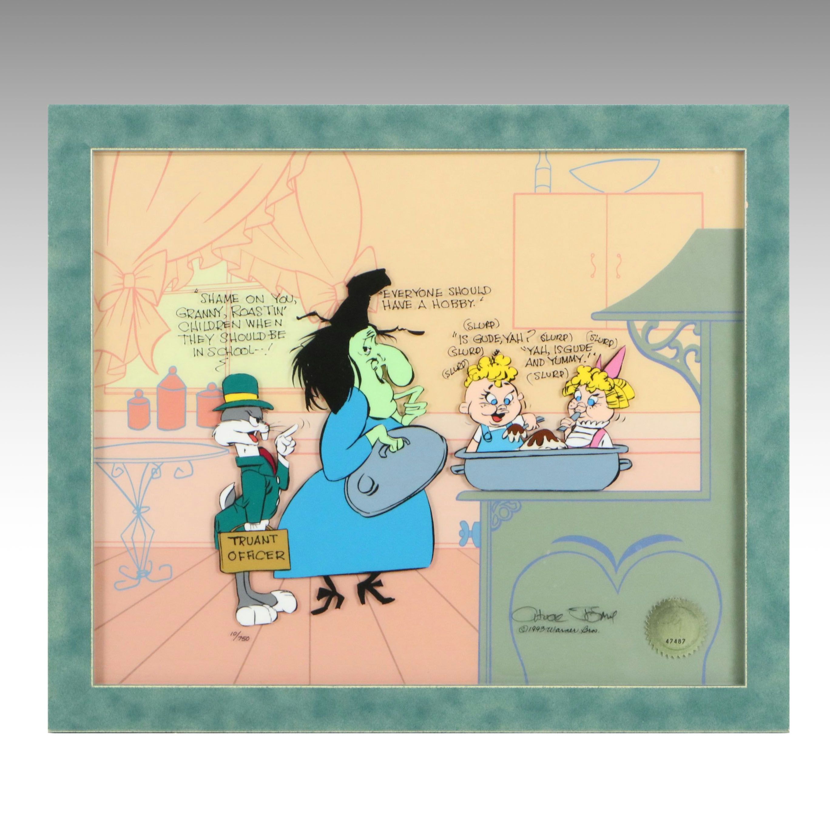 Chuck Jones Hand-Painted Sericel "Bugs & Witch Hazel: Truant Officer," 1993