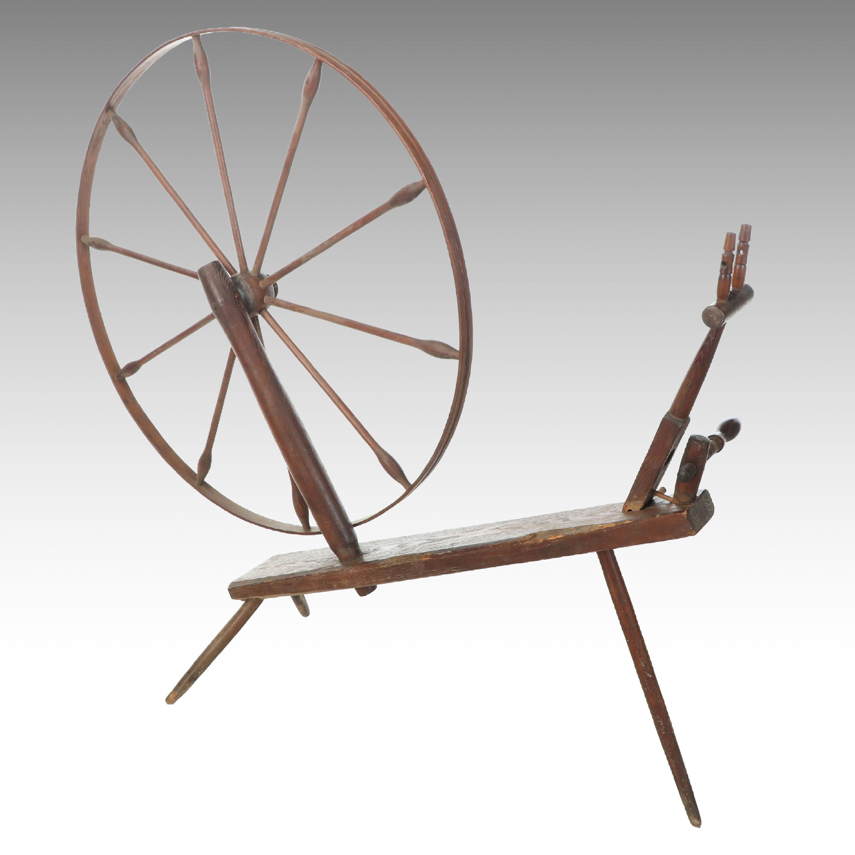 Monumental Wooden Spinning Wheel, 19th Century