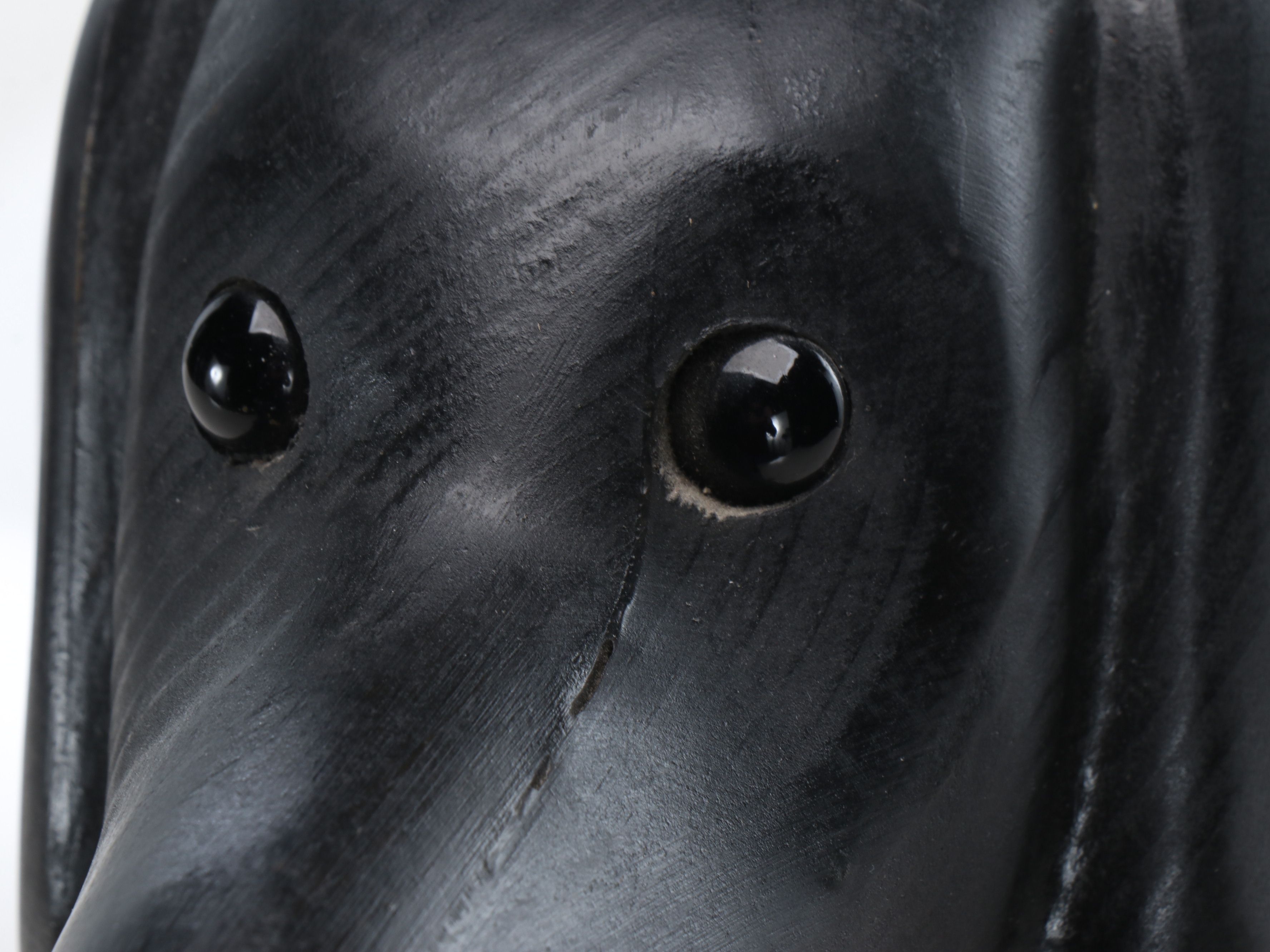 Handcrafted Wooden Sitting Dog Figurine with Liberty Denim Overalls