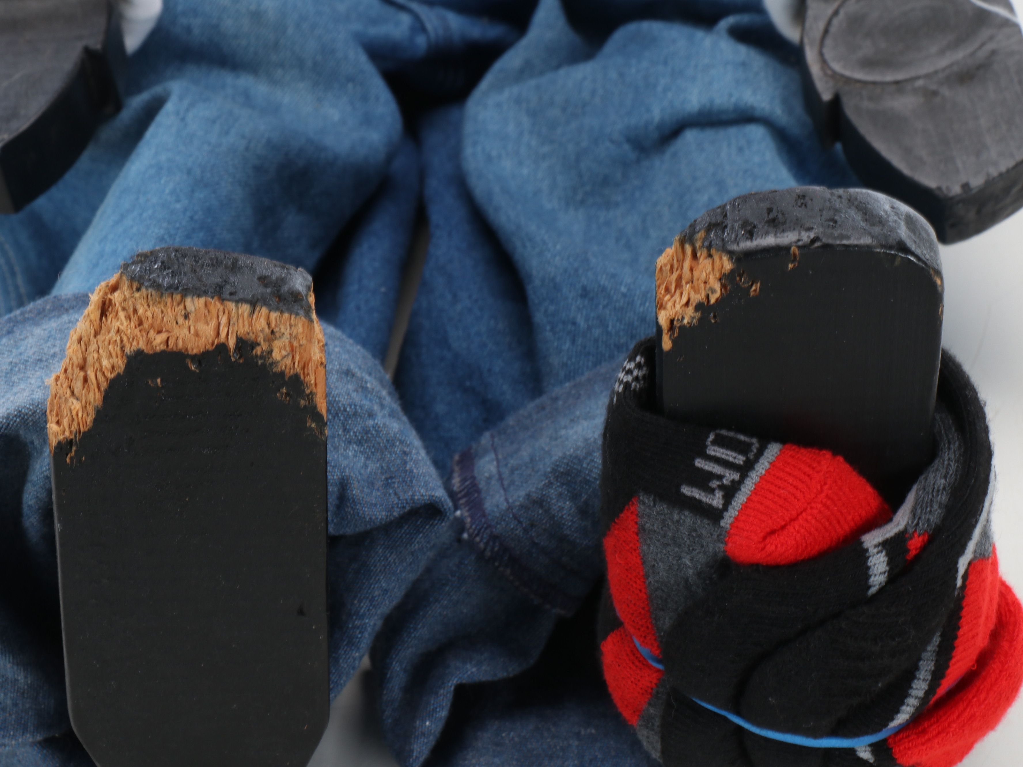 Handcrafted Wooden Sitting Dog Figurine with Liberty Denim Overalls