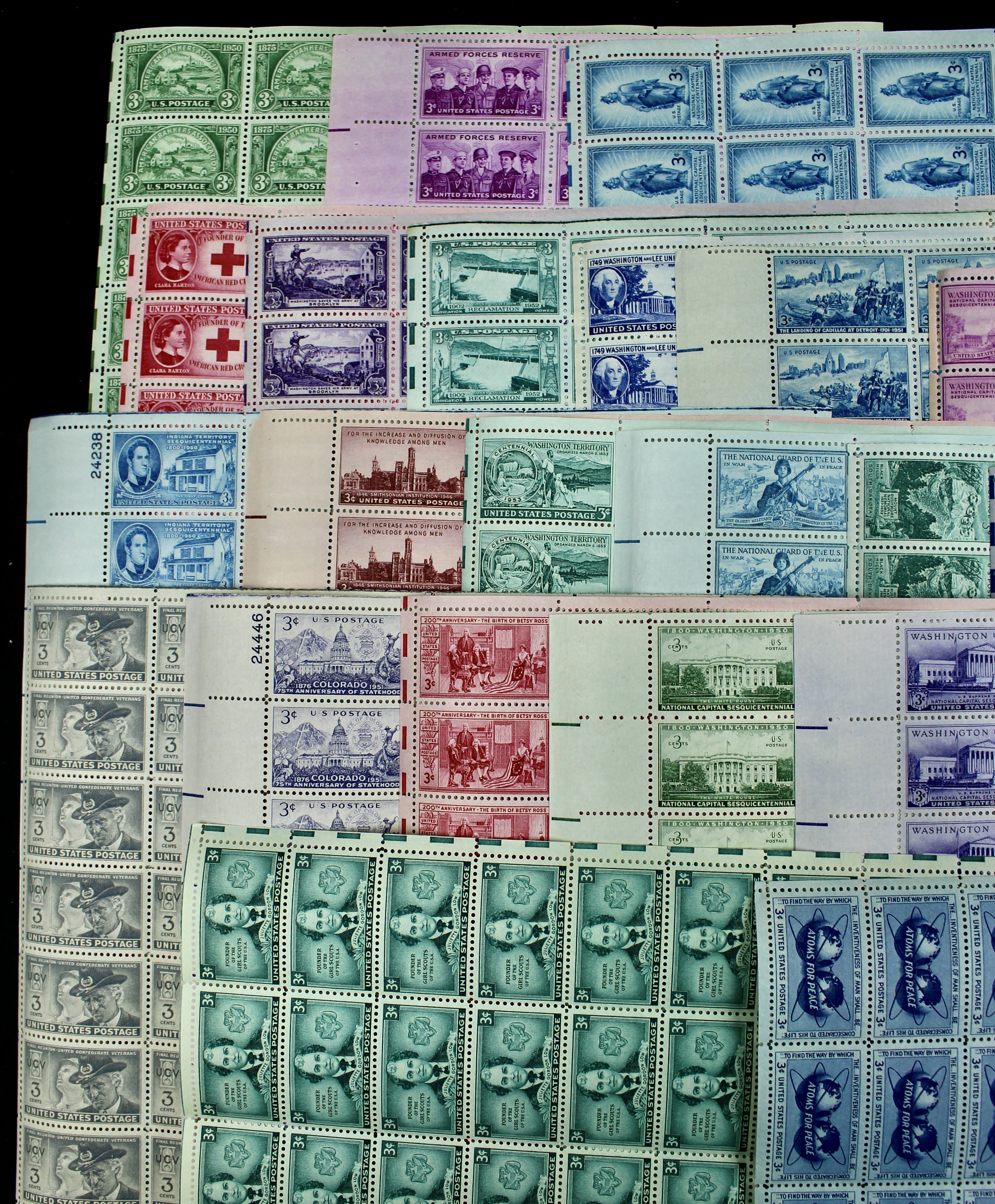 100 Mint Condition U.S. Postage Stamp Sheets, 1940s-1960s