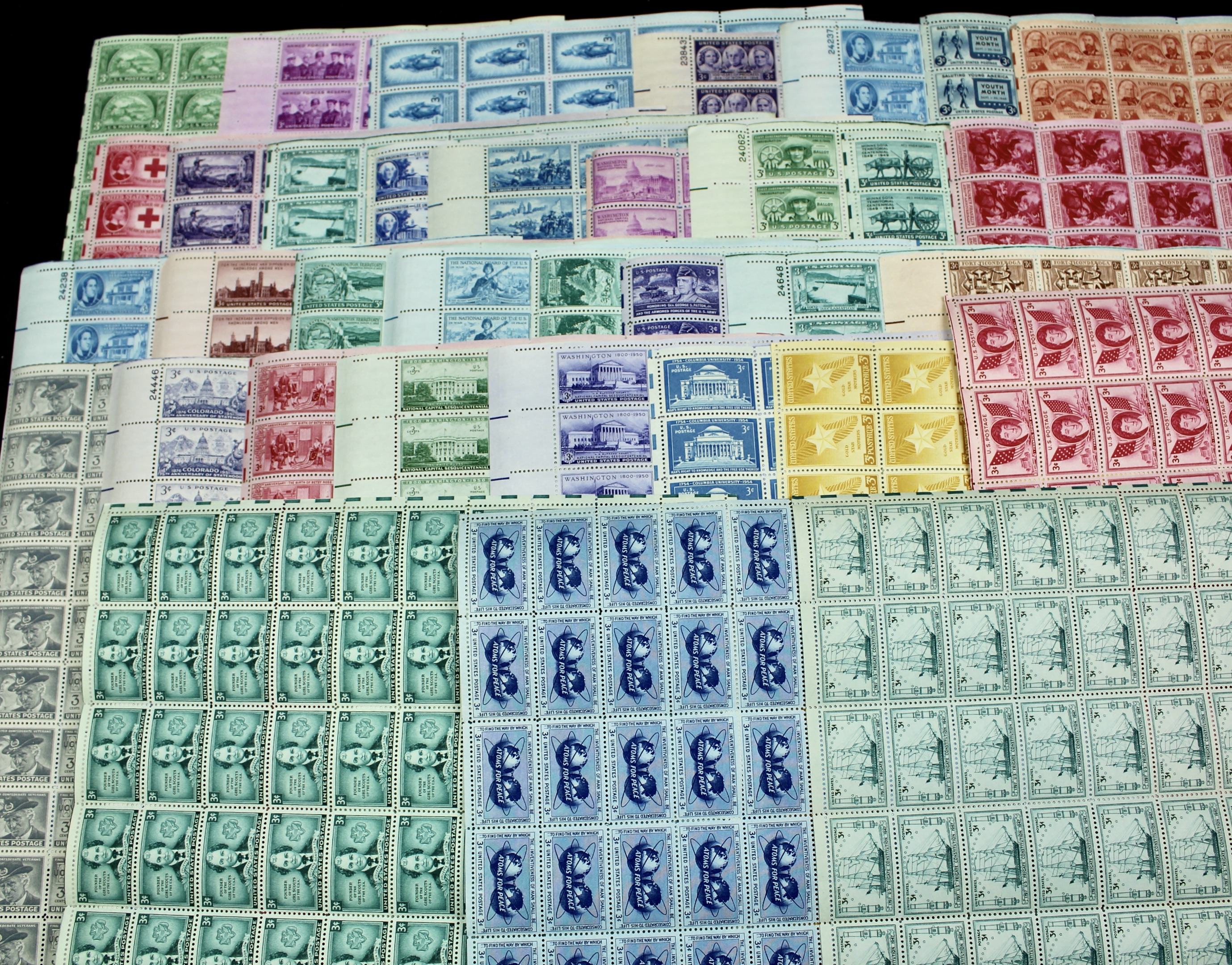 100 Mint Condition U.S. Postage Stamp Sheets, 1940s-1960s