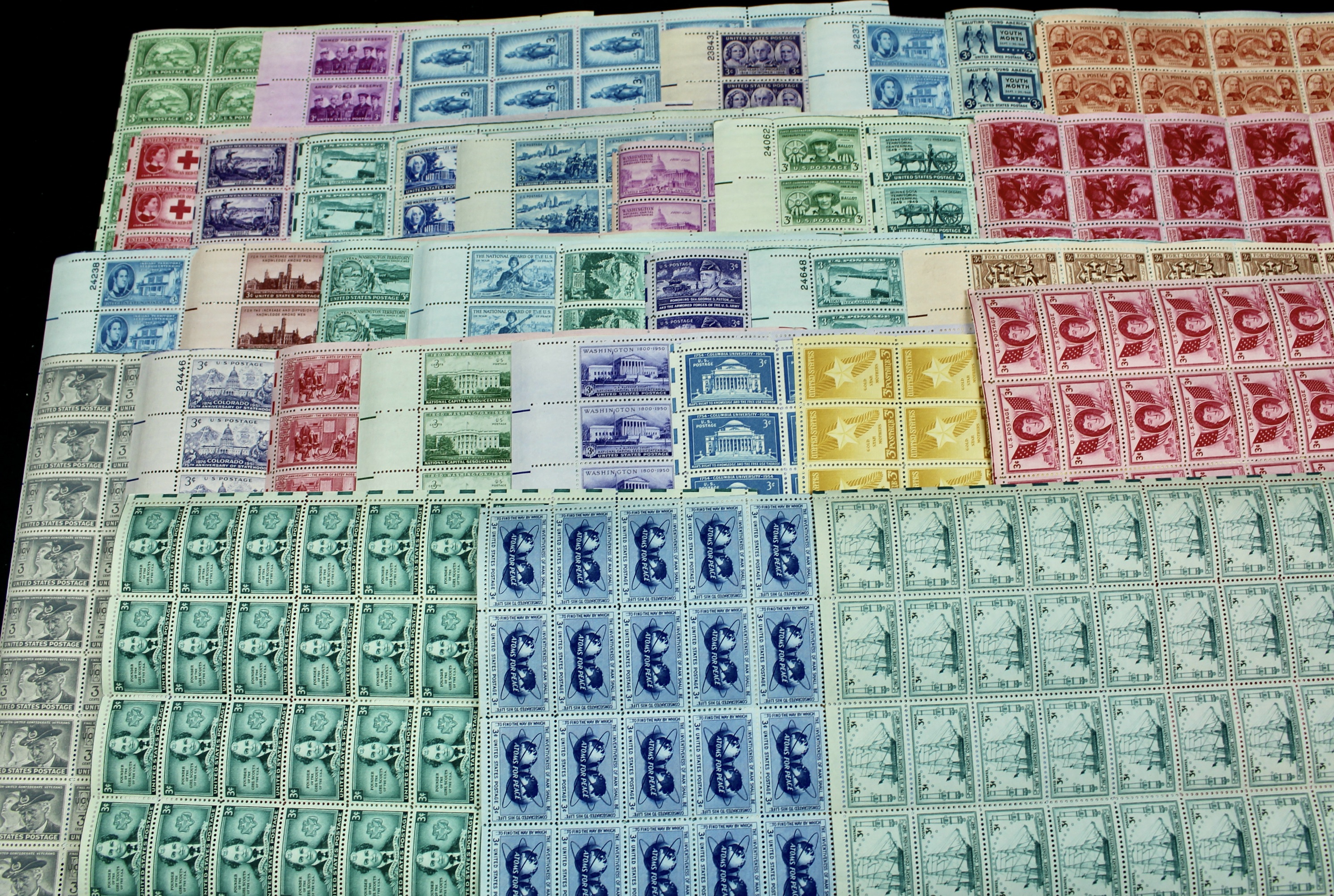 100 Mint Condition U.S. Postage Stamp Sheets, 1940s-1960s