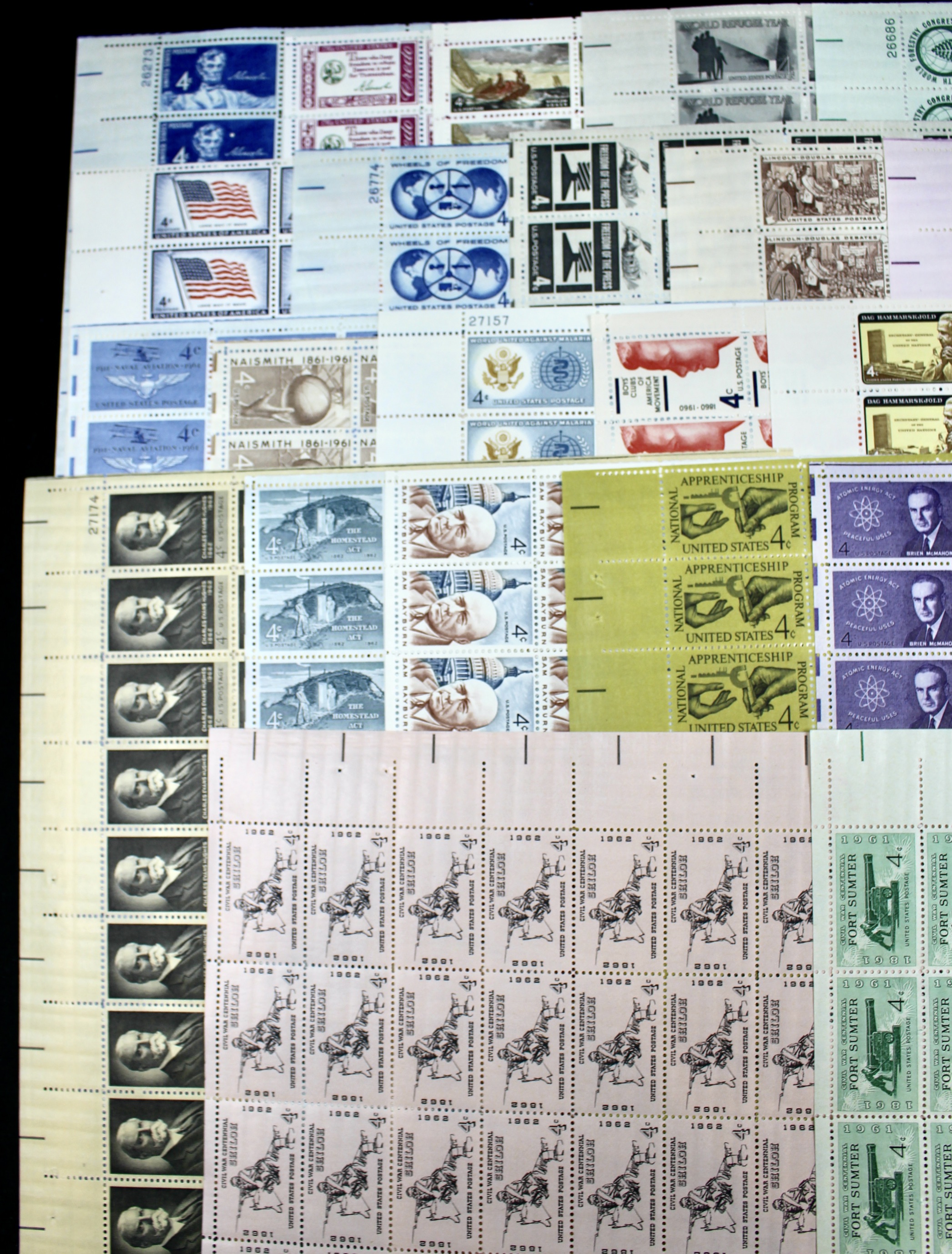 100 Mint Condition U.S. Postage Stamp Sheets, 1940s-1960s