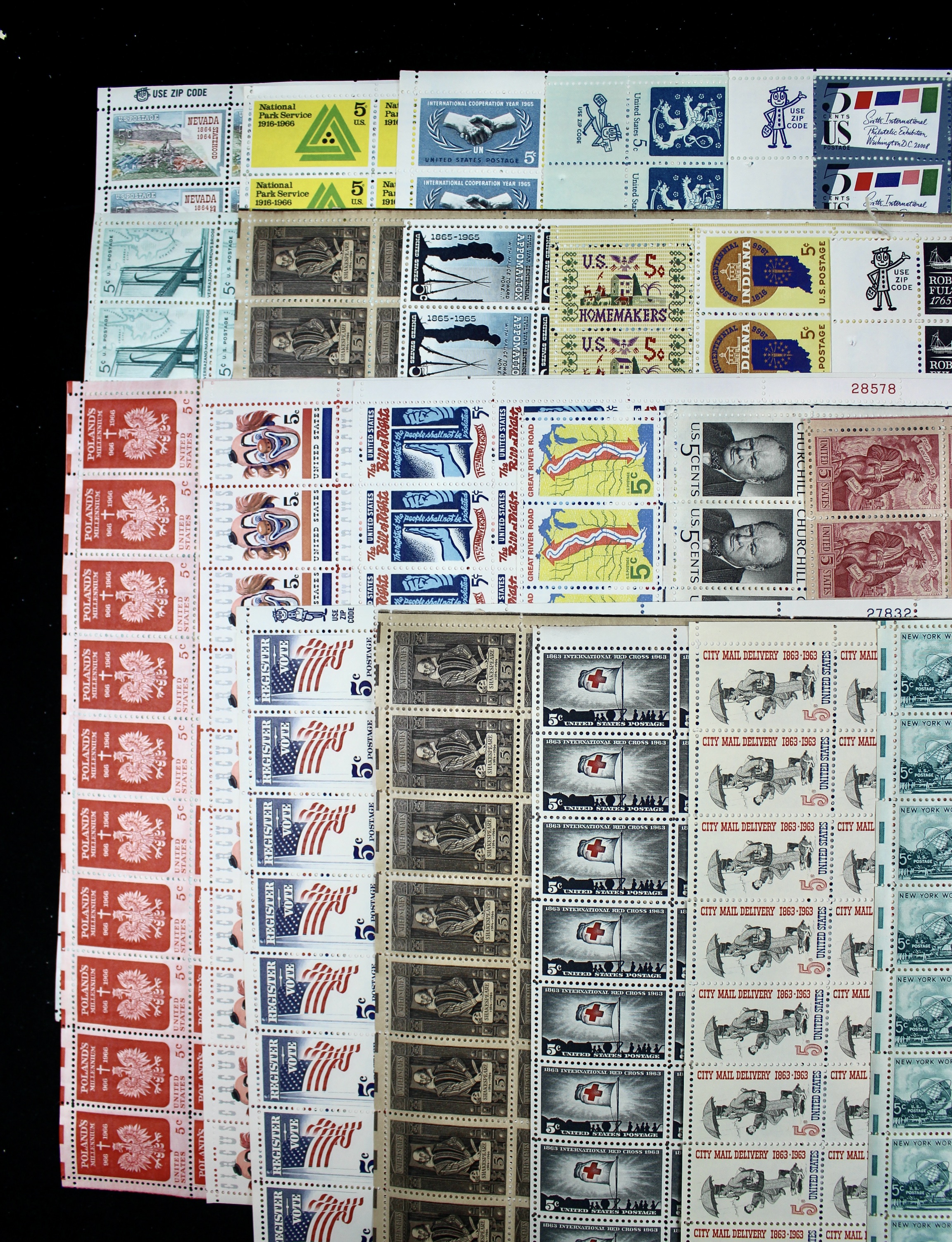 100 Mint Condition U.S. Postage Stamp Sheets, 1940s-1960s