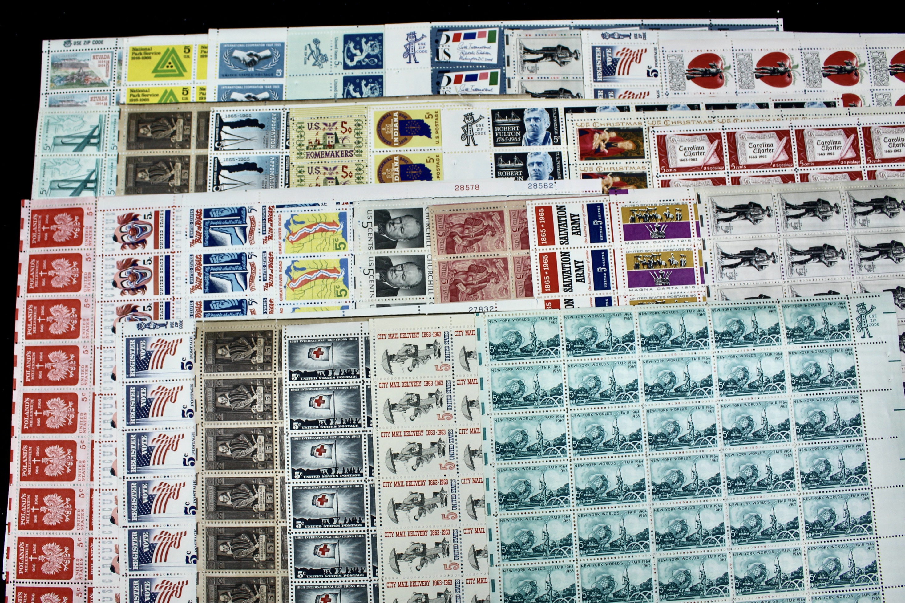 100 Mint Condition U.S. Postage Stamp Sheets, 1940s-1960s