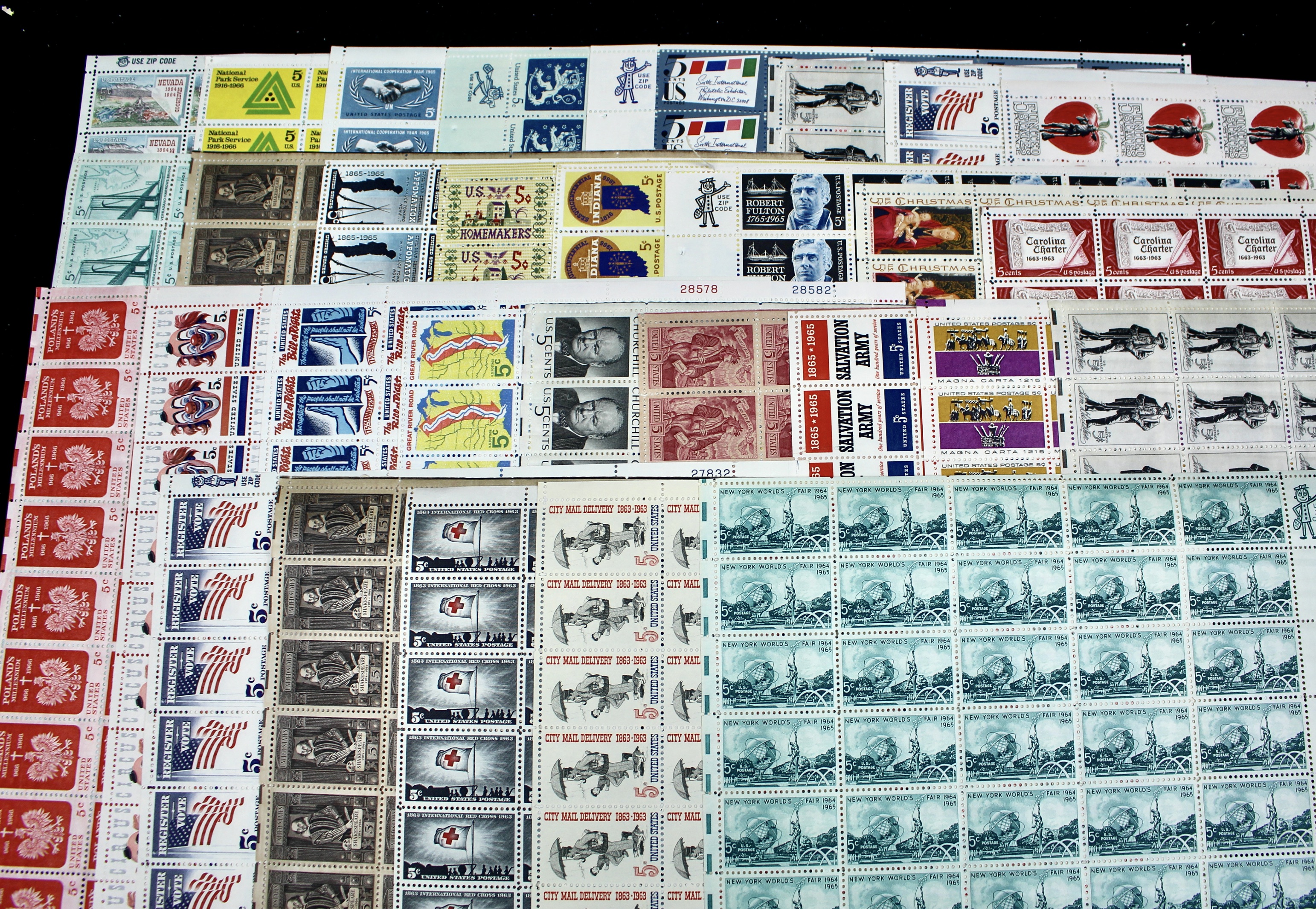 100 Mint Condition U.S. Postage Stamp Sheets, 1940s-1960s