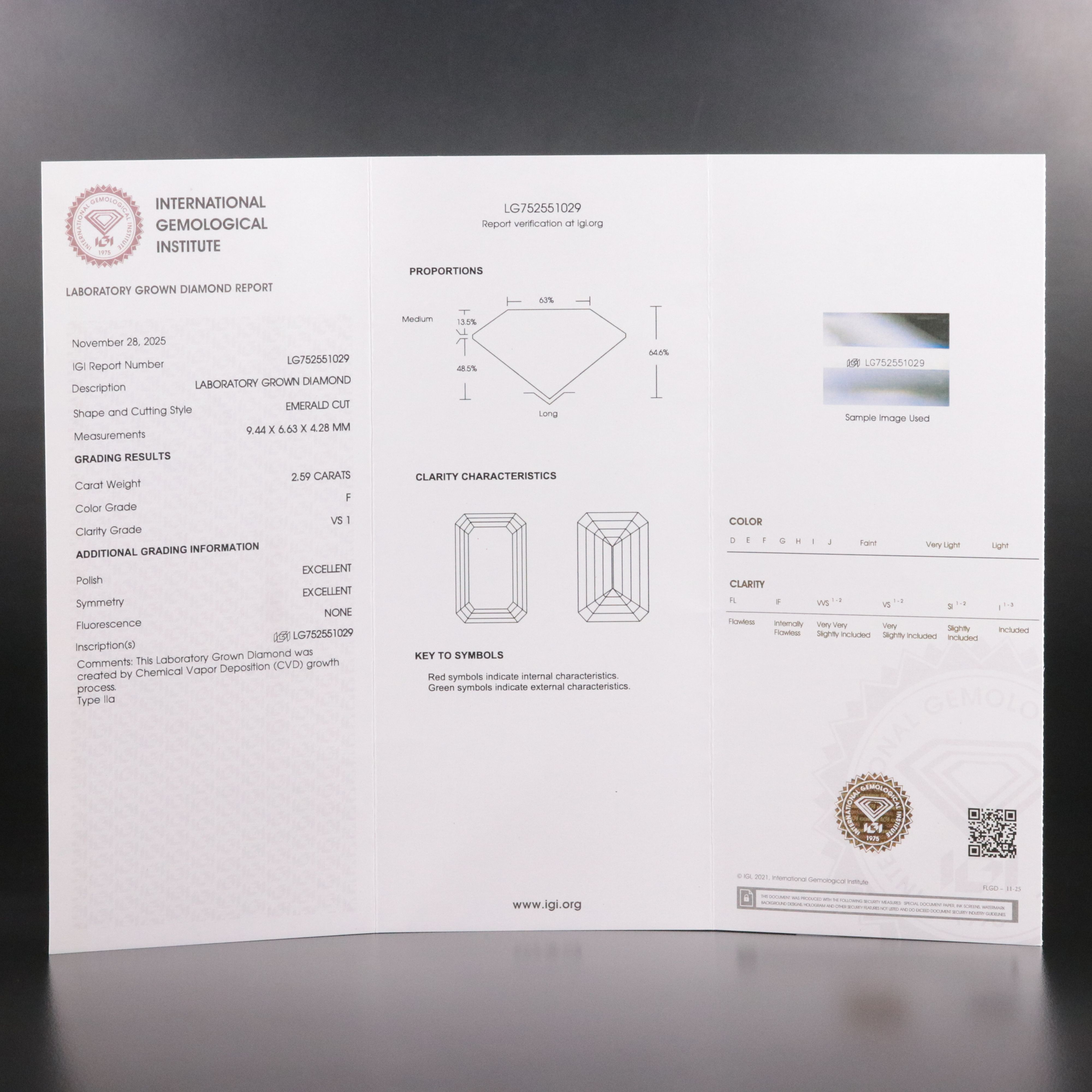 Loose 2.59 CT Lab Grown Diamond with IGI Report