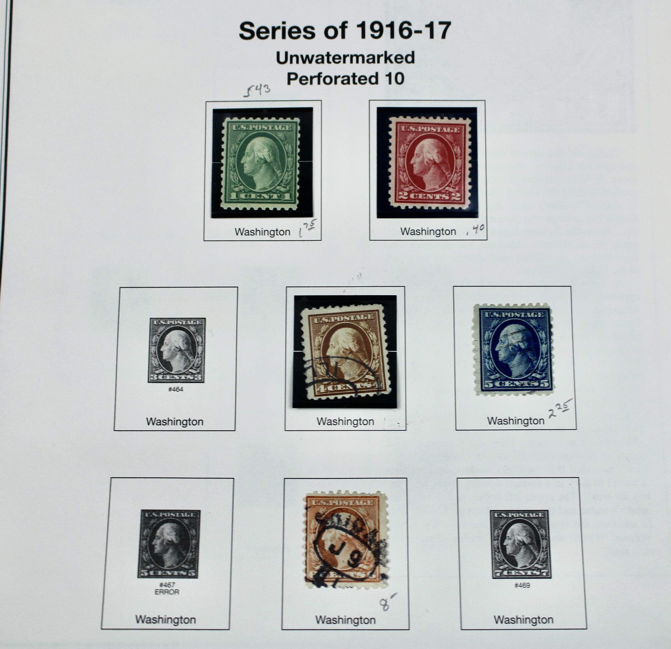 Regular Issue U.S. Postage Stamp Collection, 1910 to 1920