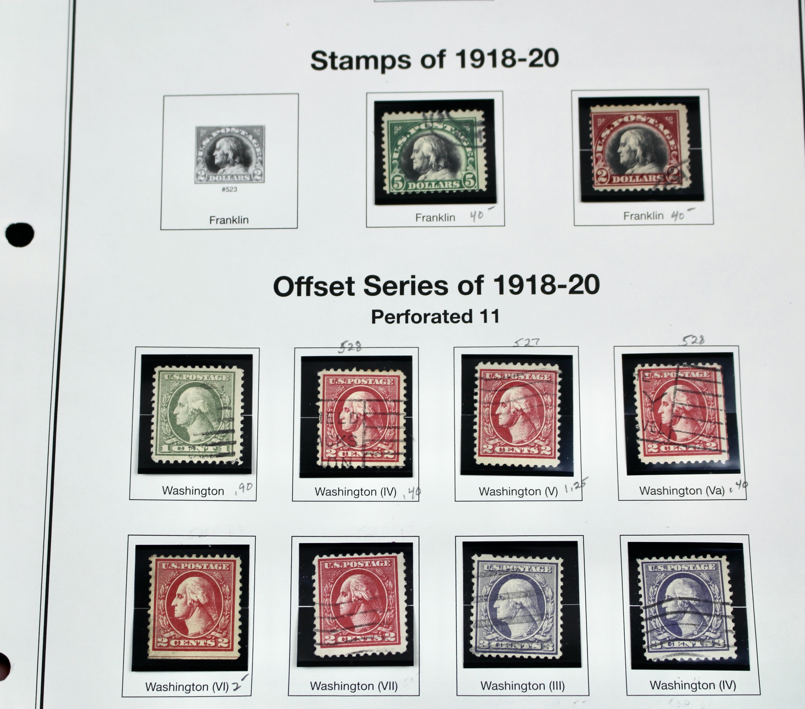 Regular Issue U.S. Postage Stamp Collection, 1910 to 1920