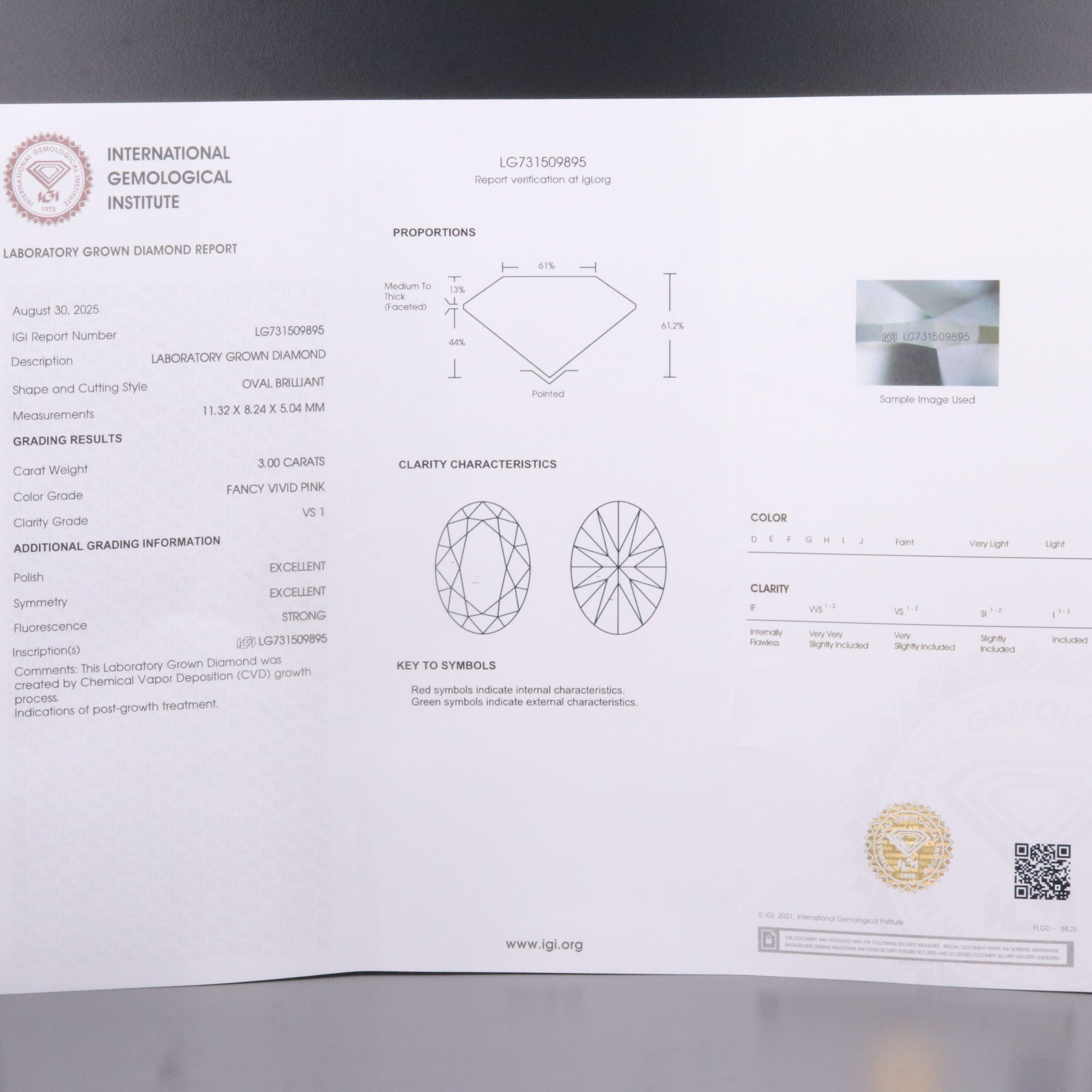 Loose 3.00 CT Lab Grown Fancy Vivid Pink Diamond with IGI Report