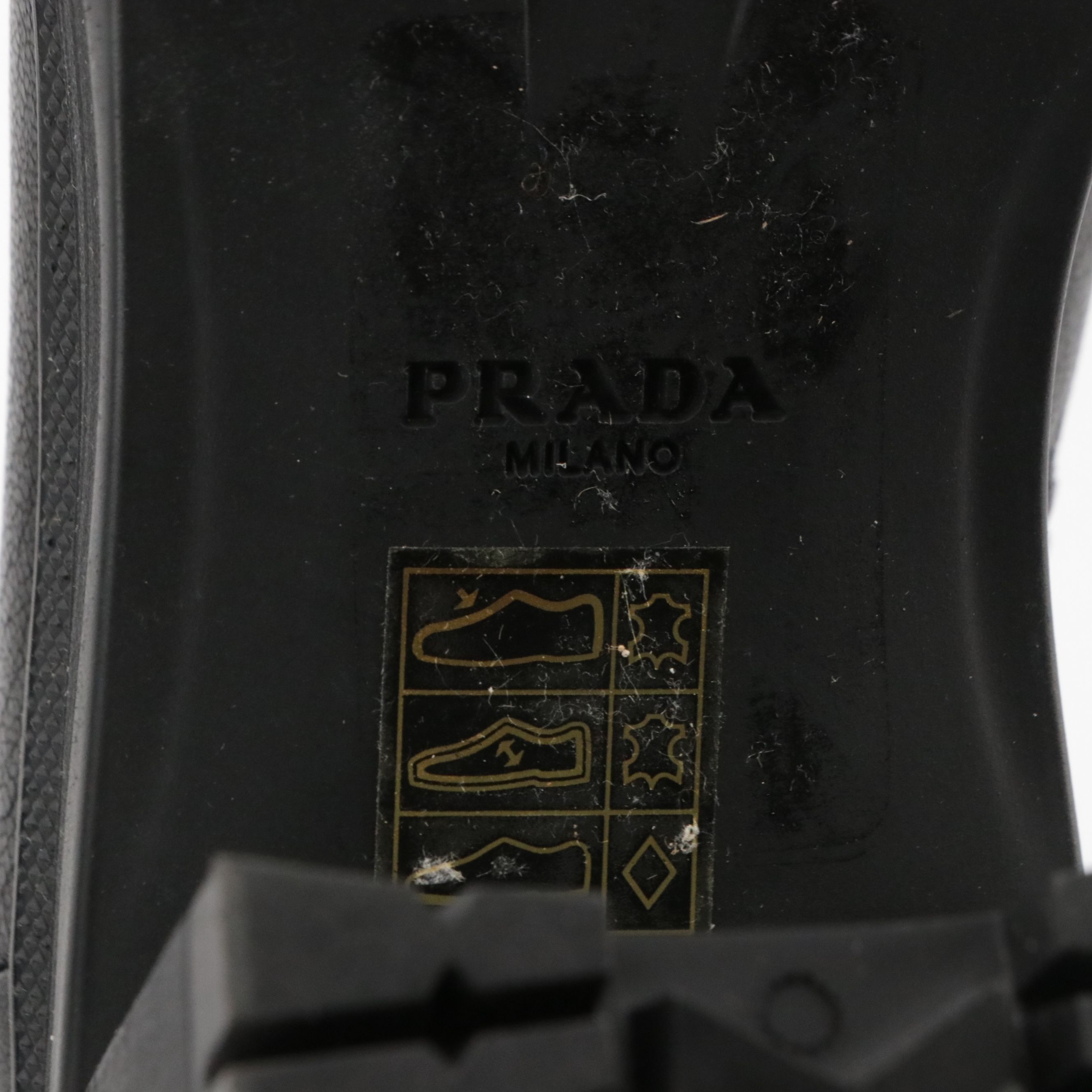 Prada Chunky Heeled Chelsea Boots in Shiny Black Grained Leather