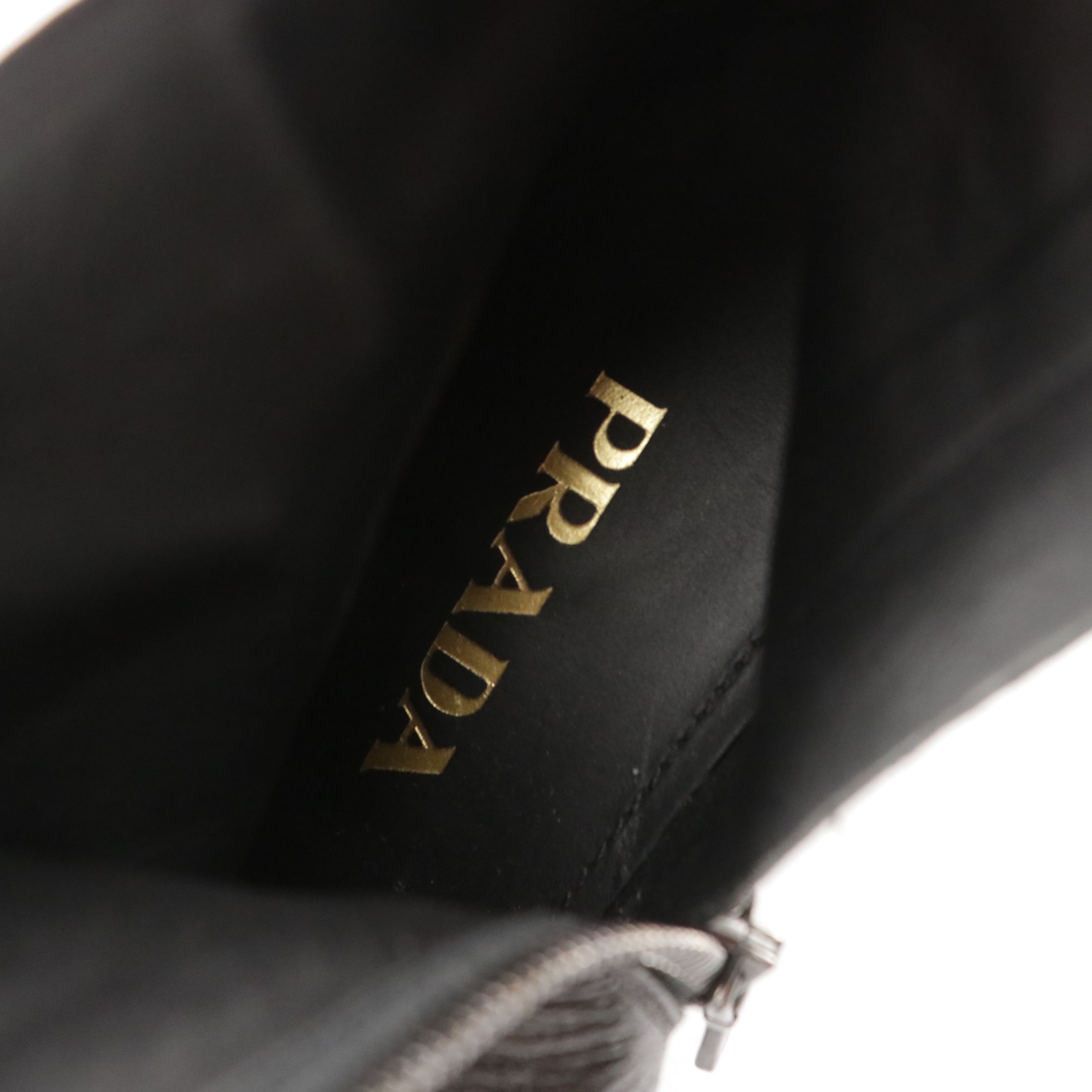 Prada Chunky Heeled Chelsea Boots in Shiny Black Grained Leather