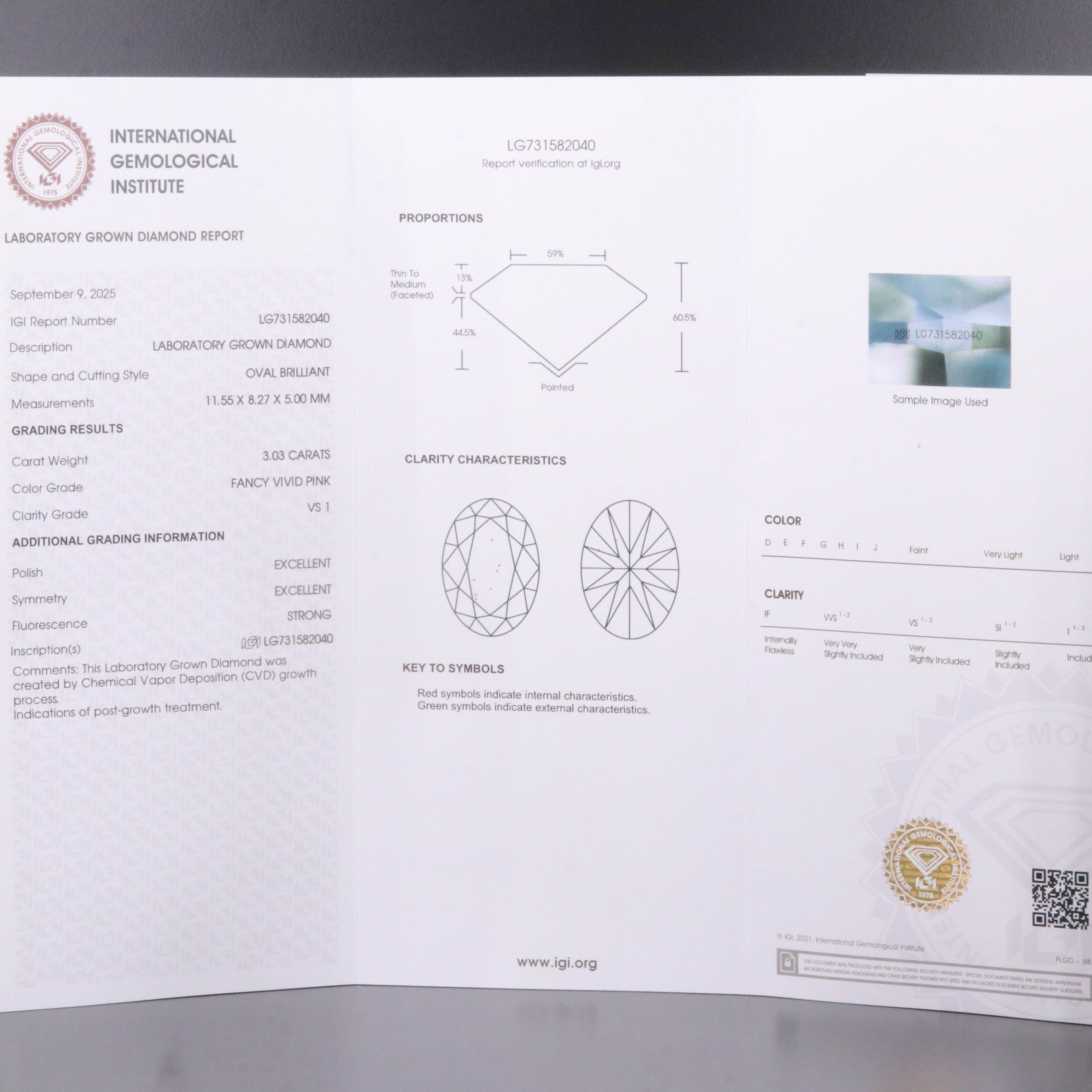 Loose 3.03 CT Lab Grown Fancy Vivid Pink Diamond with IGI Report