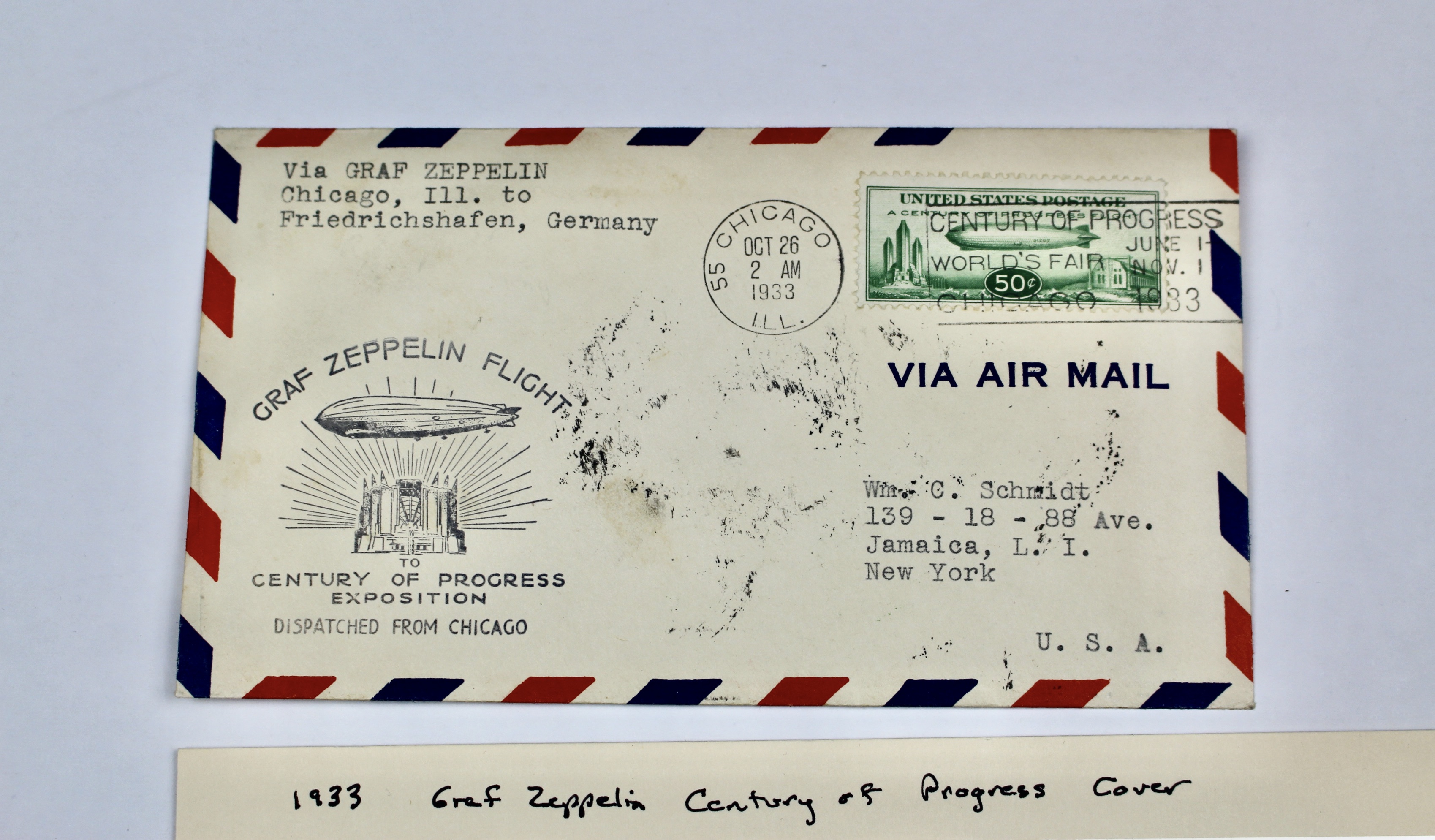 1933 Graf Zeppelin "Century of Progress" Postal Cover, with Scott C18