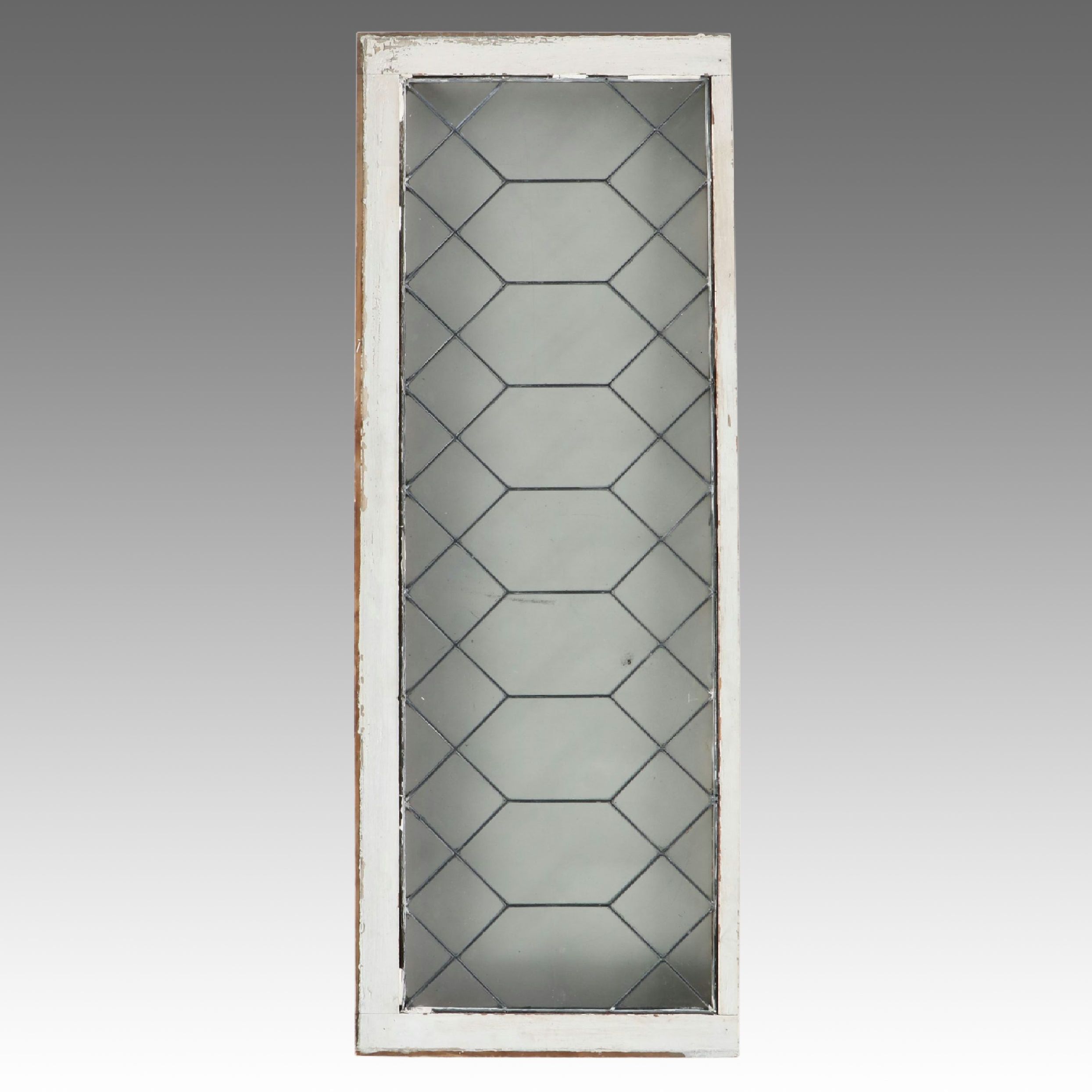 Leaded Glass Window Panel with Painted Wood Frame, Early to Mid-20th C.