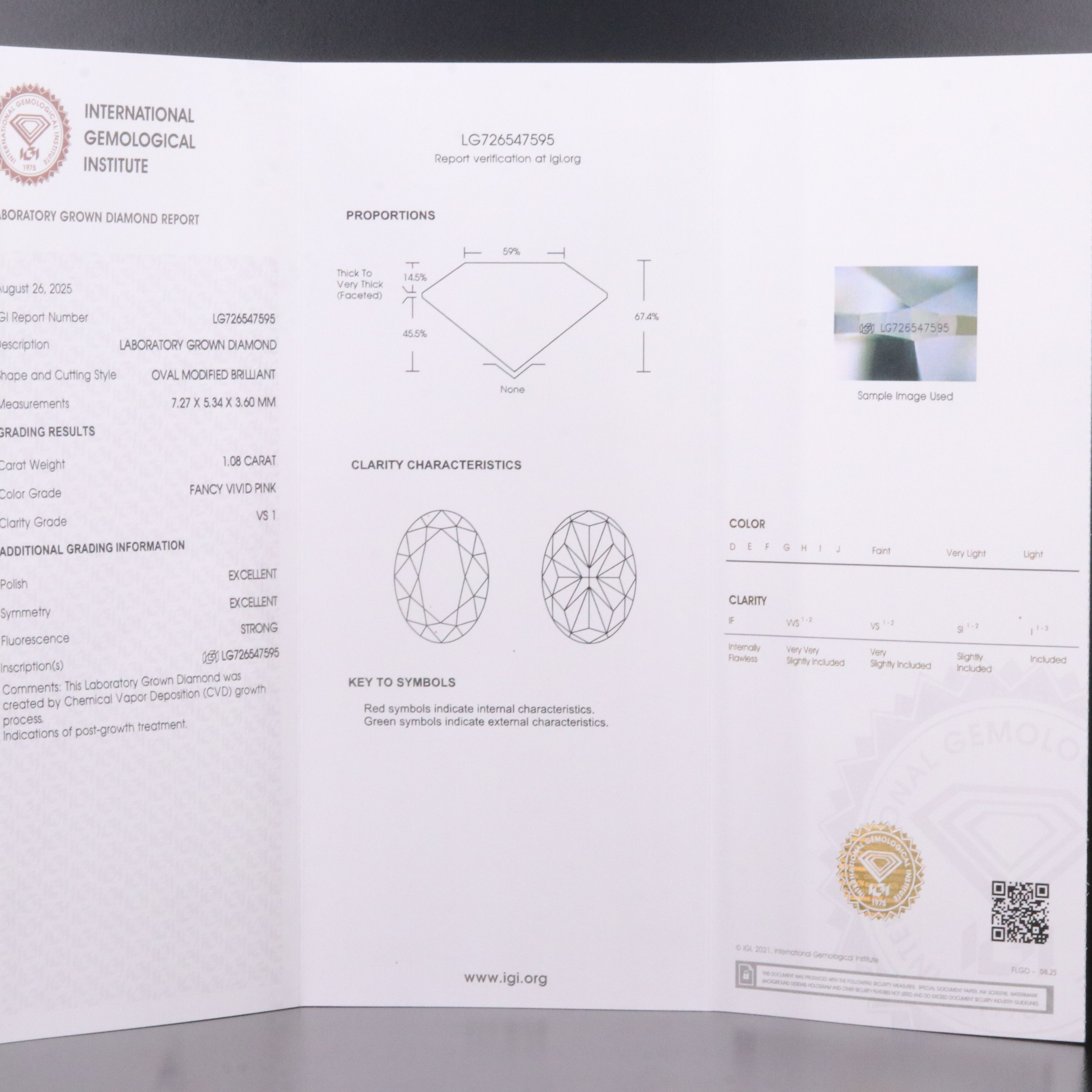 Loose 1.08 CT Lab Grown Fancy Vivid Pink Diamond with IGI Report