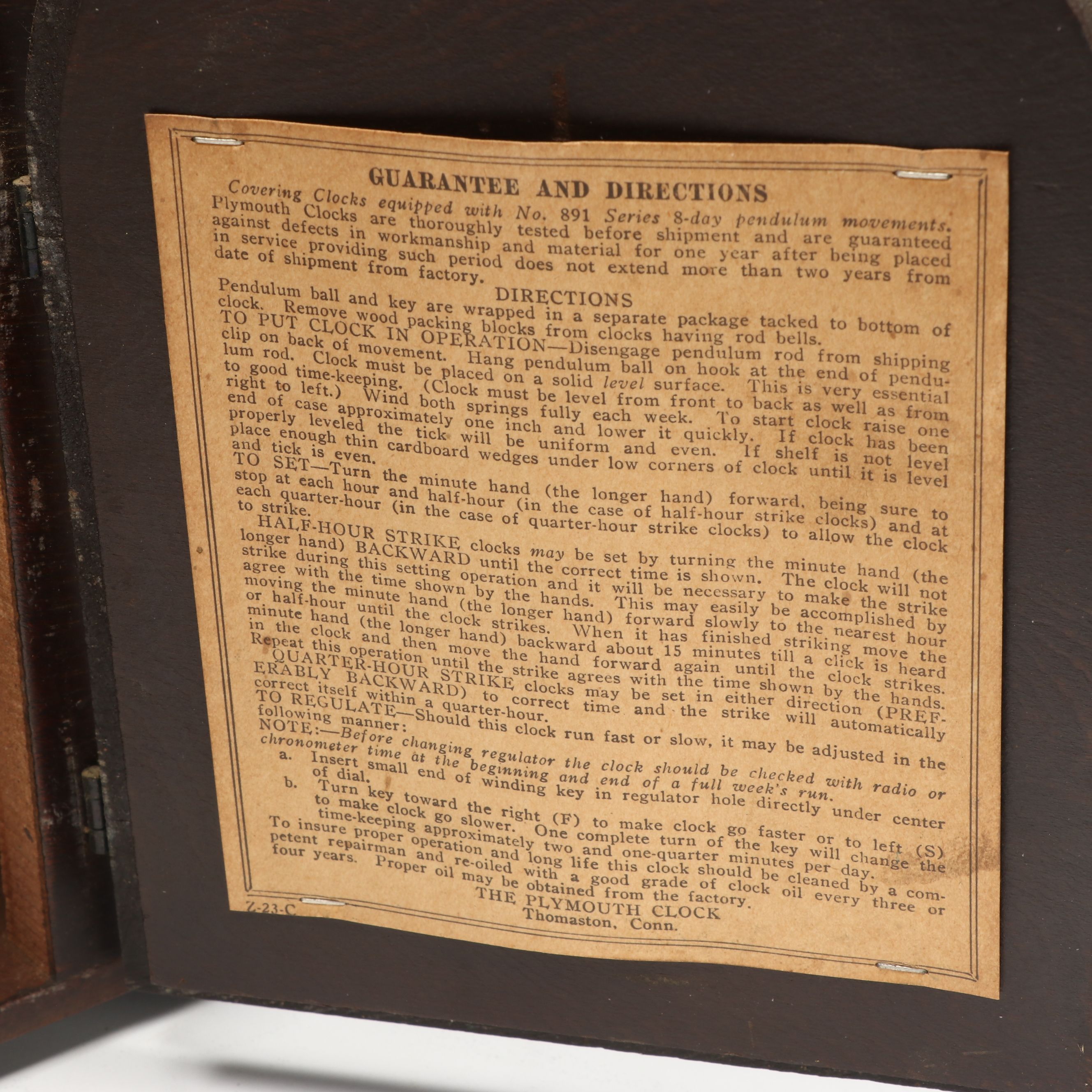 Plymouth Wooden Mantel Clock