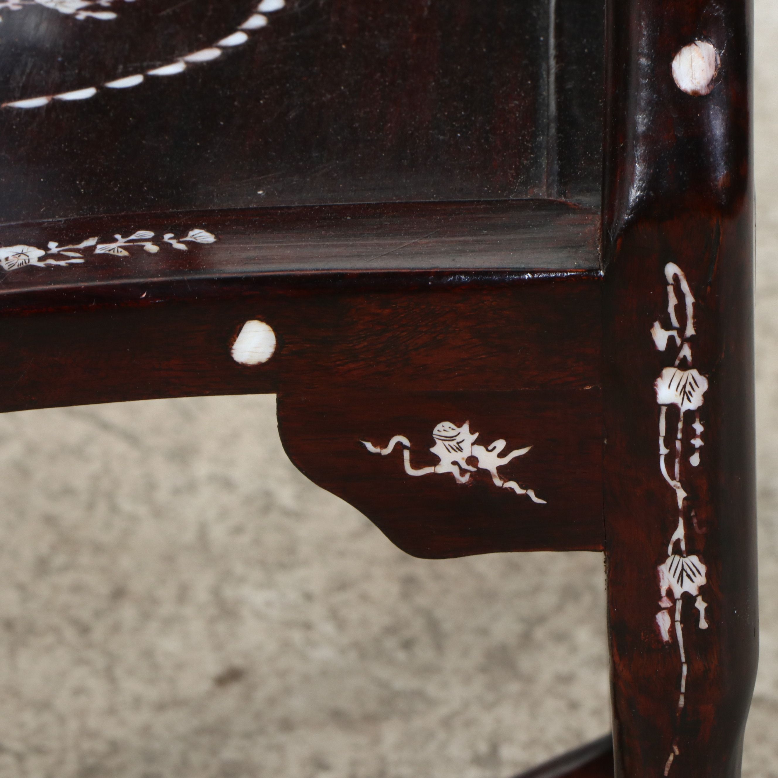 Pair of Chinese Rosewood Corner Chairs with Mother-of-Pearl Inlay