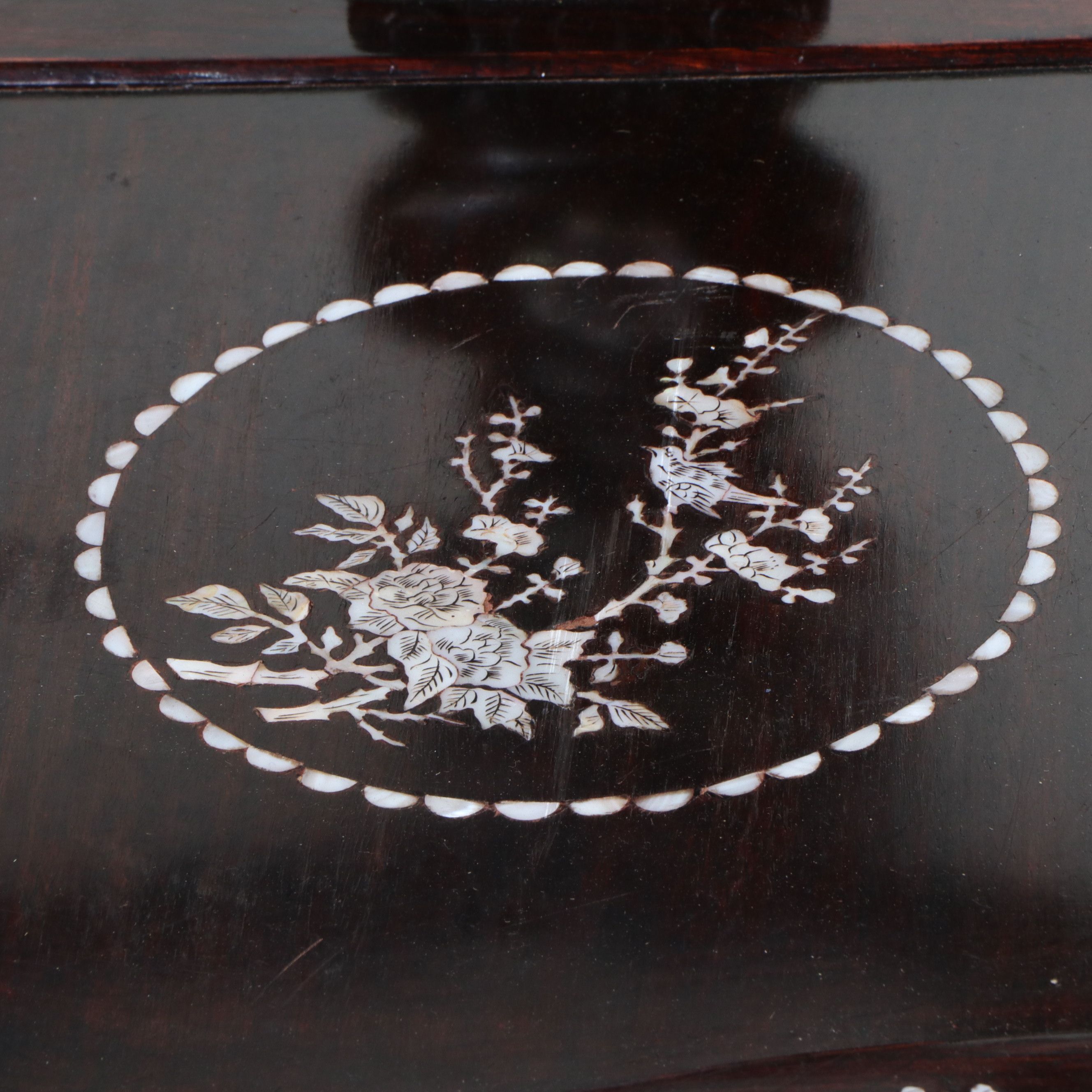 Pair of Chinese Rosewood Corner Chairs with Mother-of-Pearl Inlay