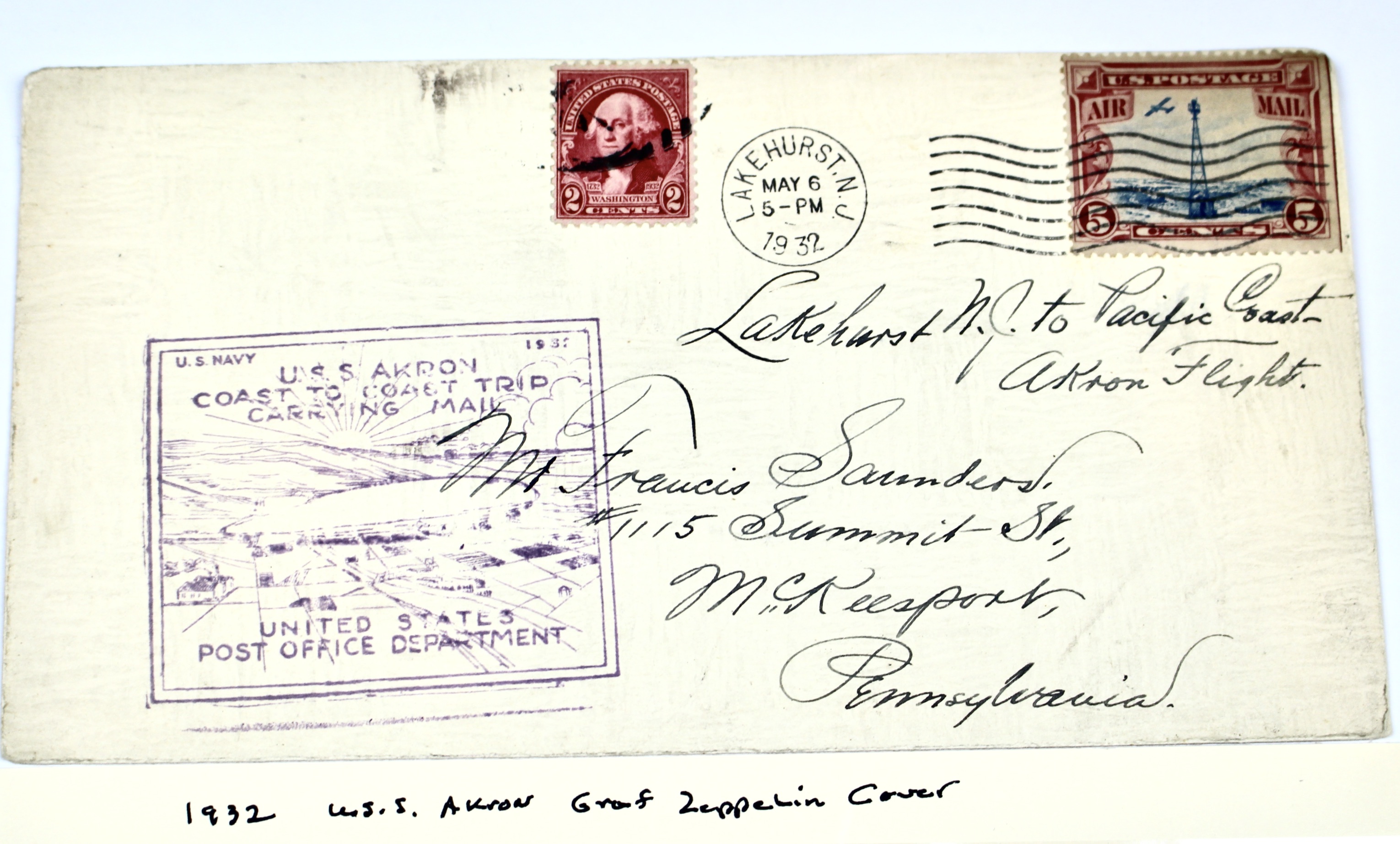 1932 USS Akron Graf Zeppelin Postal Cover
