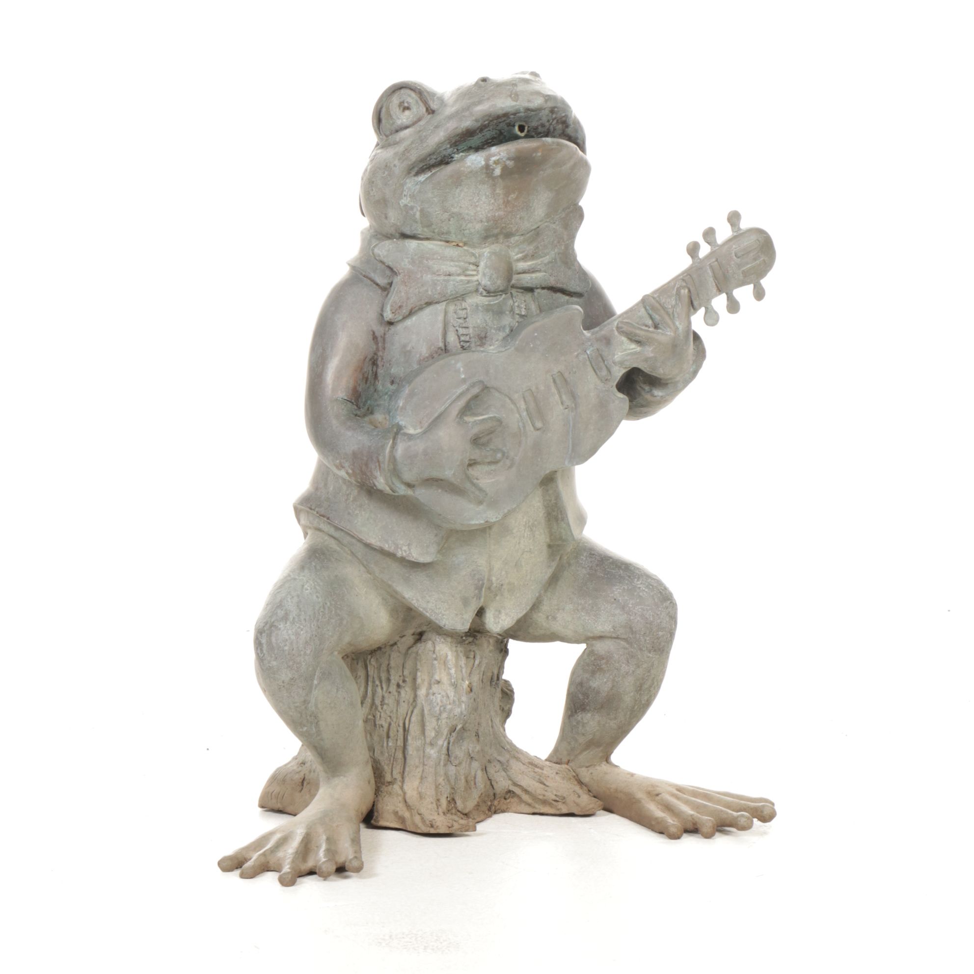 Guitar Playing Frog Garden Statue and Water Fountain