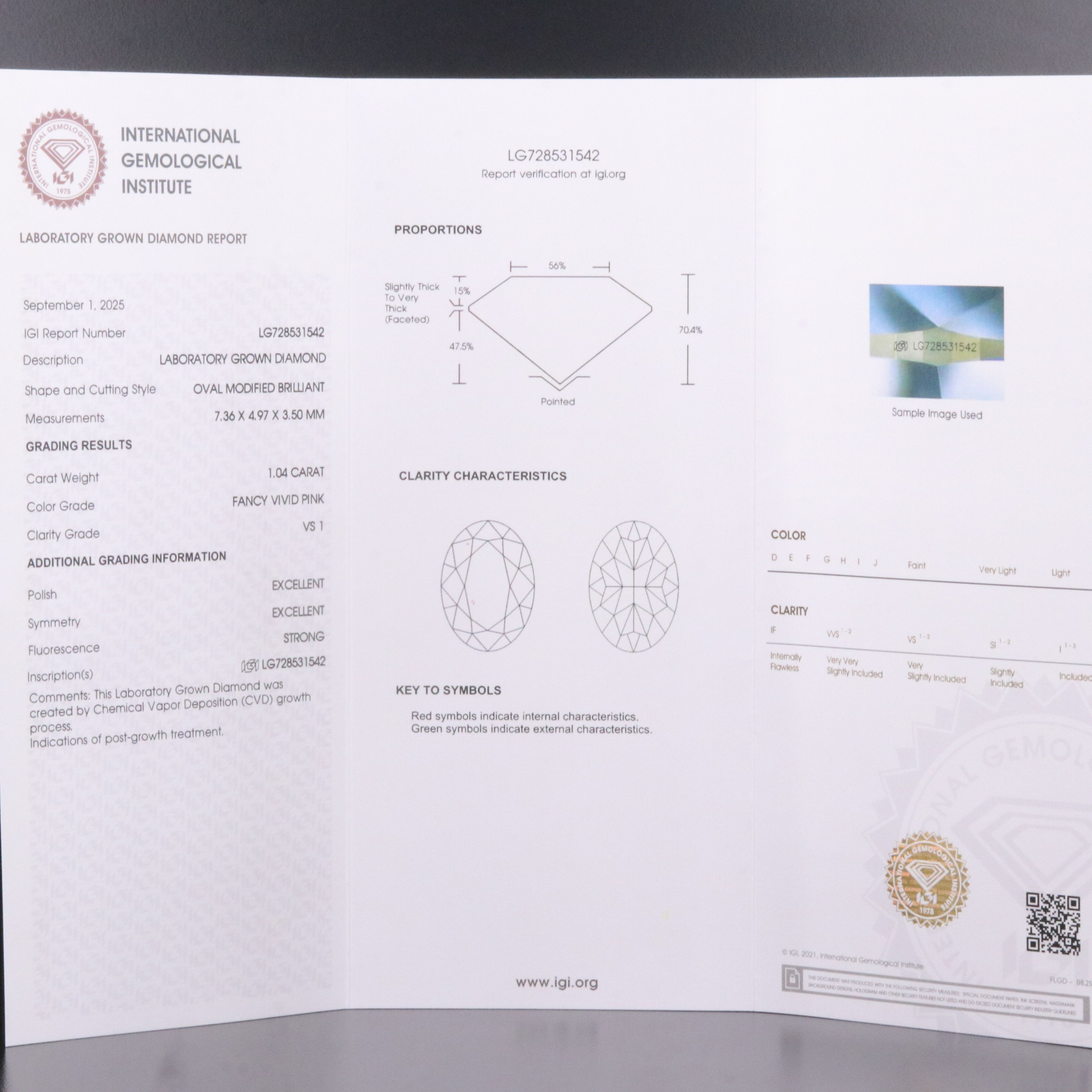 Loose 1.04 CT Lab Grown Fancy Vivid Pink Diamond with IGI Report