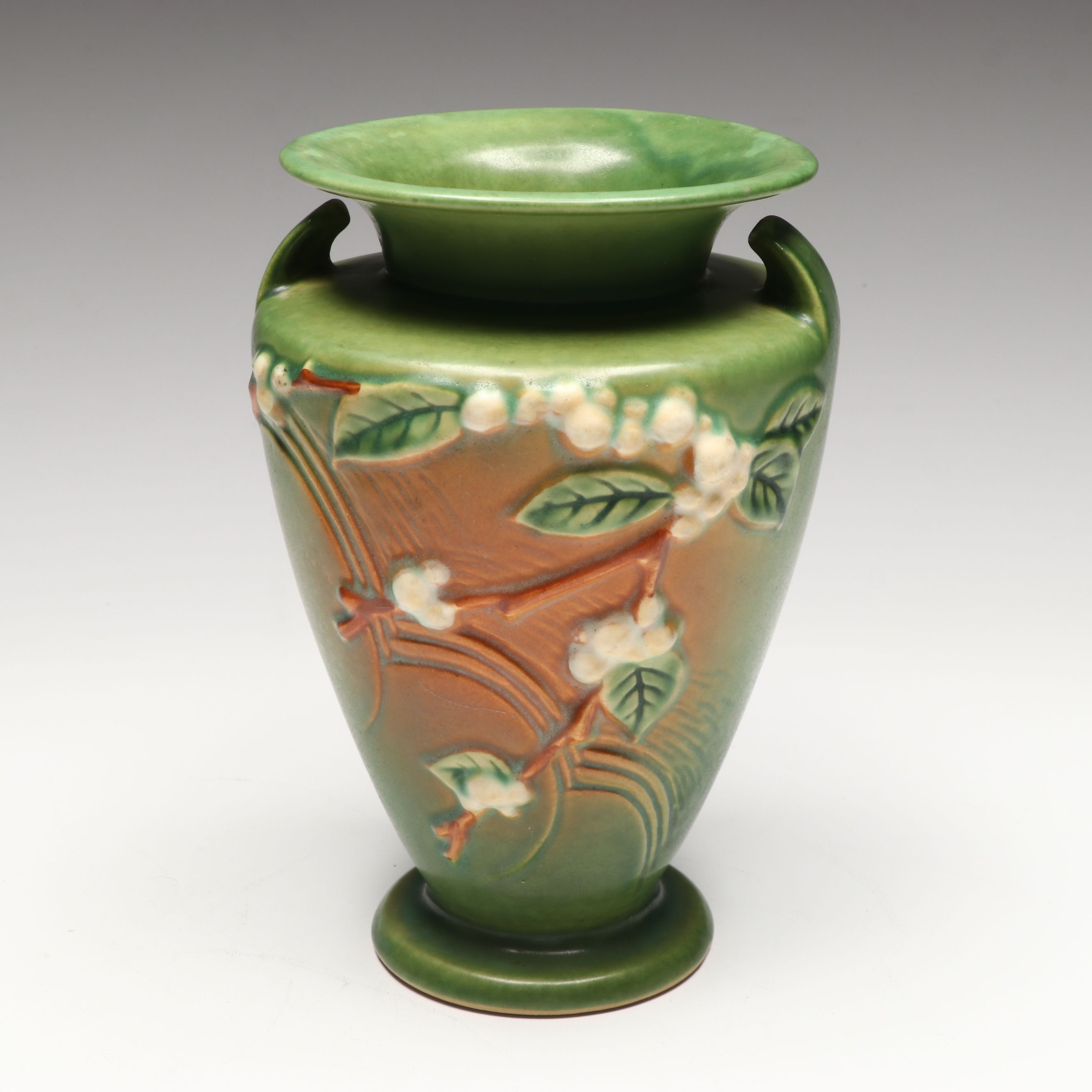 Roseville Pottery "Snowberry," "Florentine," and "Iris" Vases, Mid-20th Century