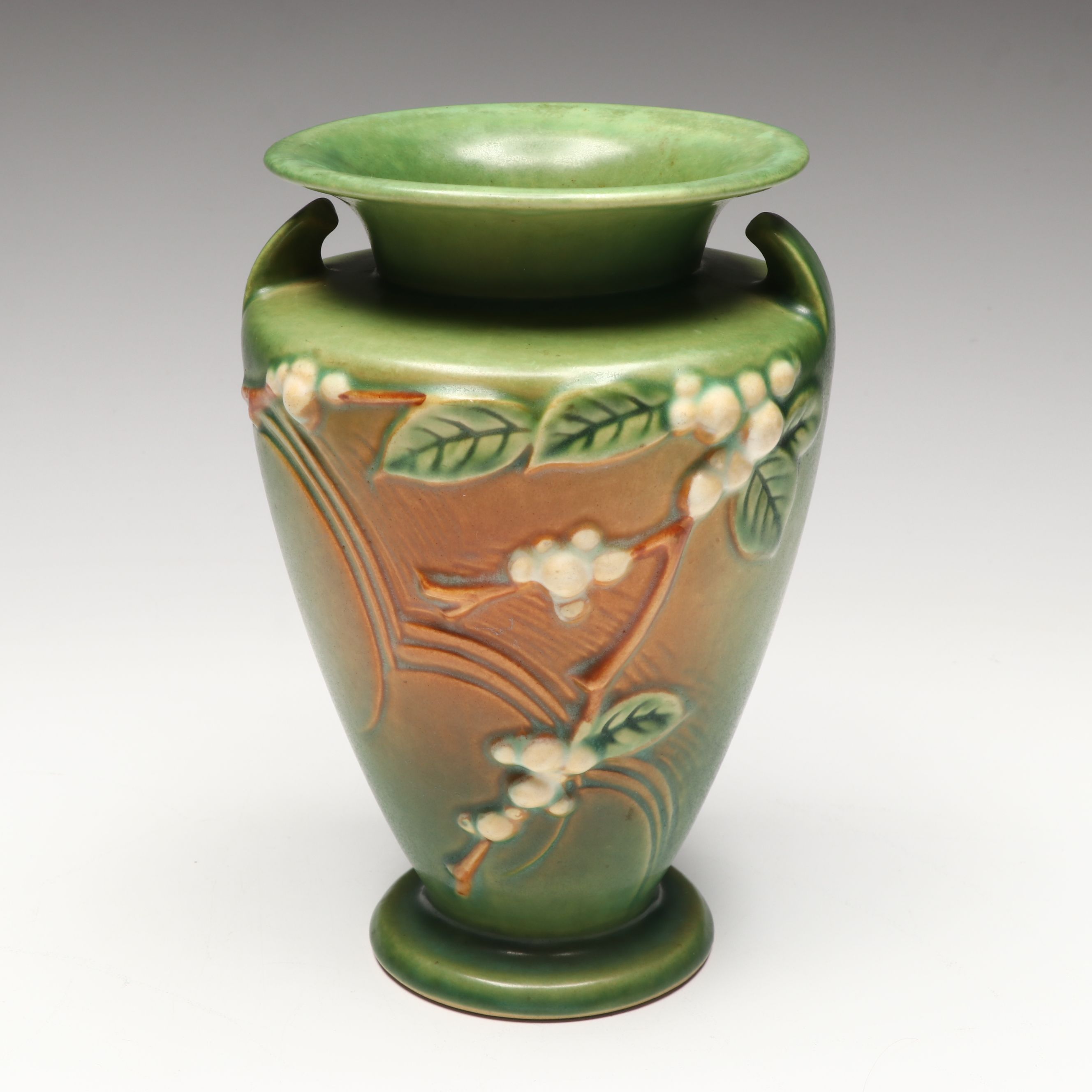 Roseville Pottery "Snowberry," "Florentine," and "Iris" Vases, Mid-20th Century