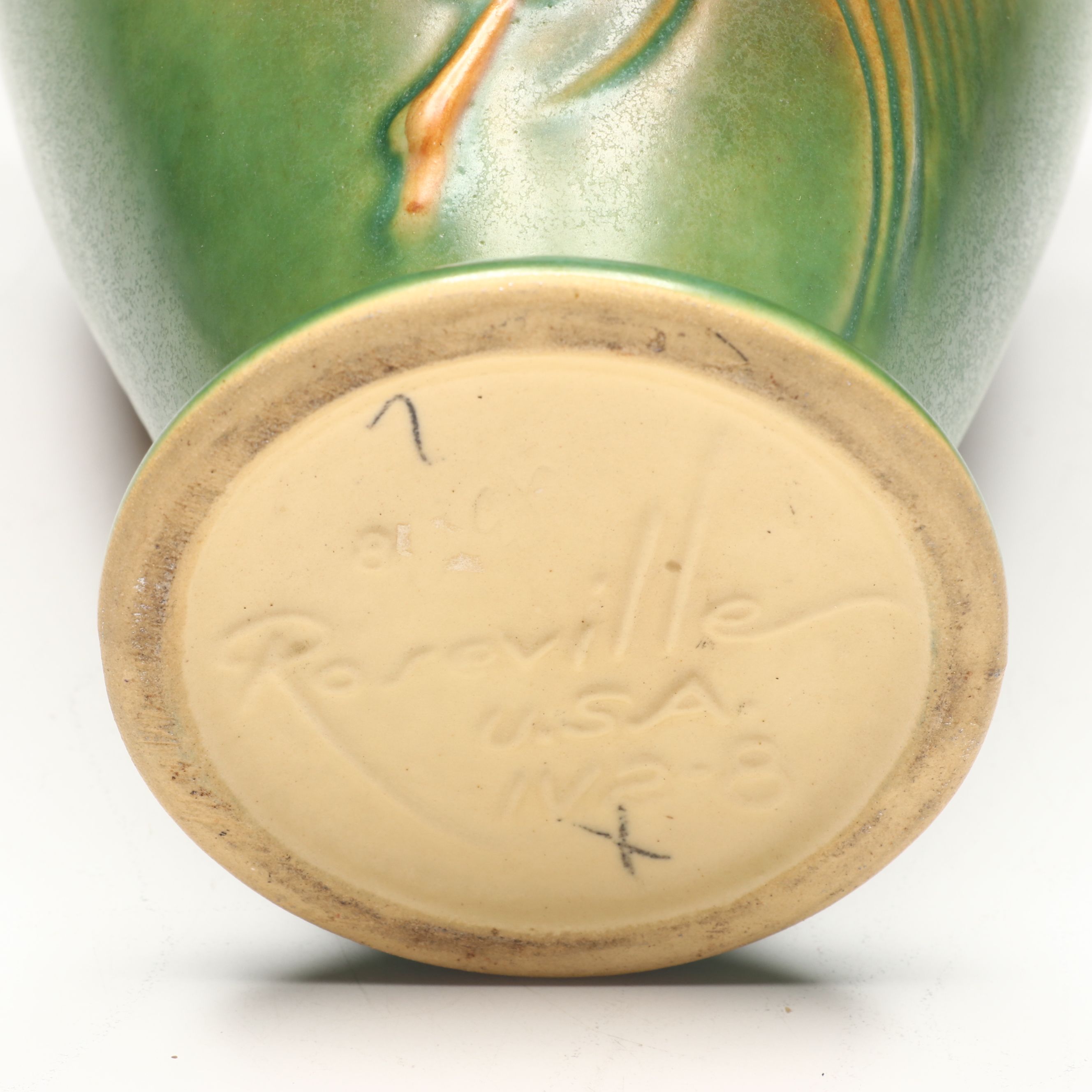 Roseville Pottery "Snowberry," "Florentine," and "Iris" Vases, Mid-20th Century