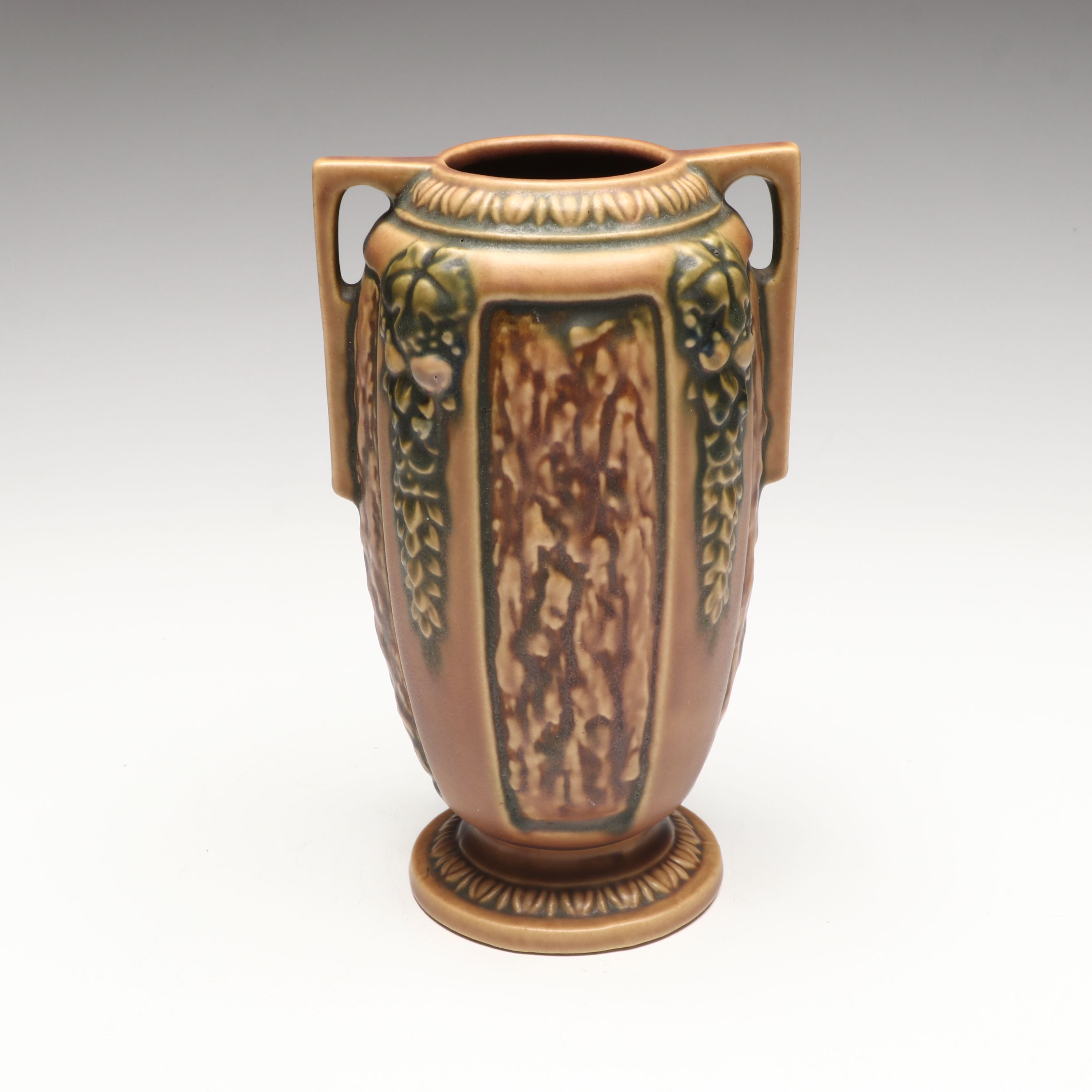 Roseville Pottery "Snowberry," "Florentine," and "Iris" Vases, Mid-20th Century