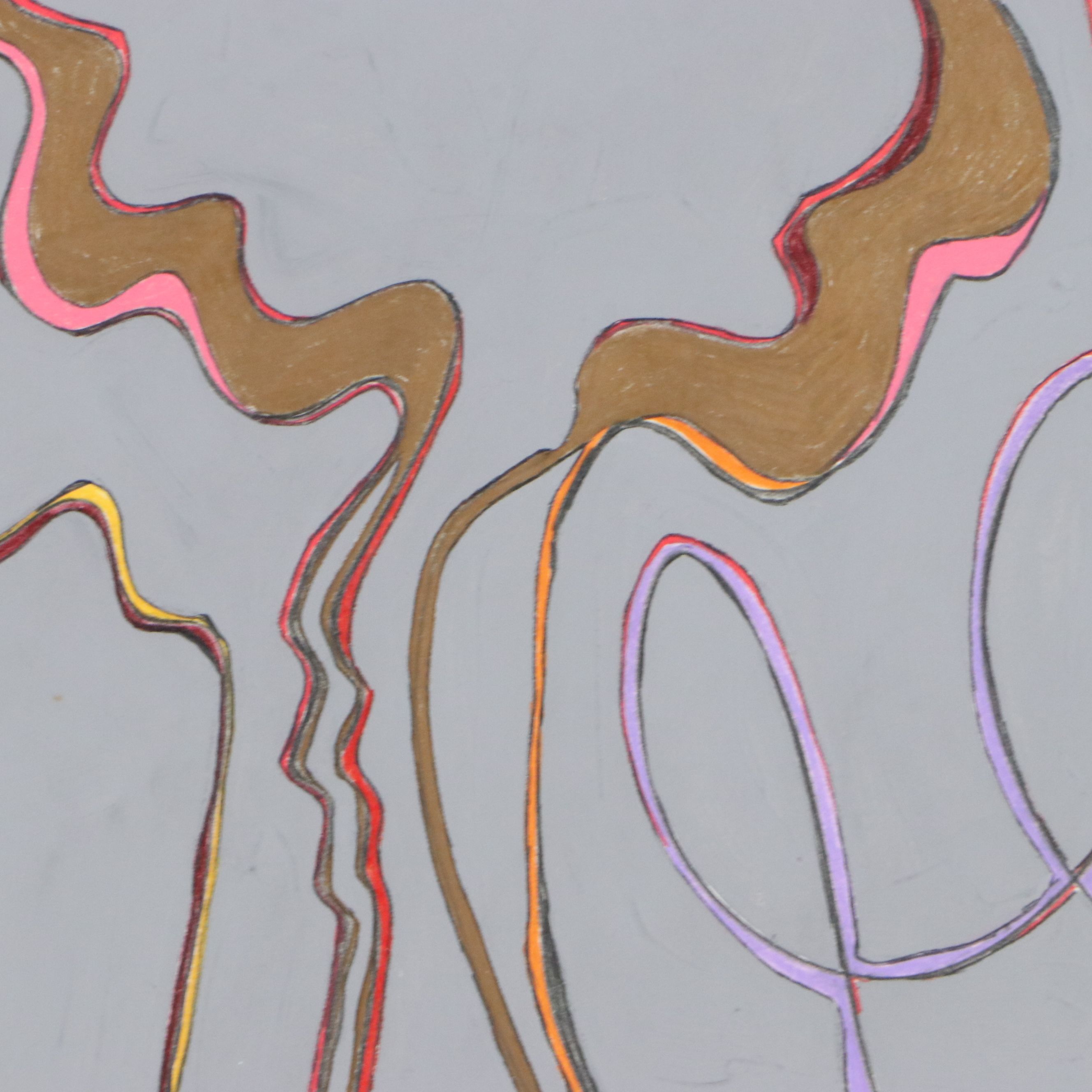 Harry Hilson Linear Mixed Media Painting, Mid to Late 20th Century