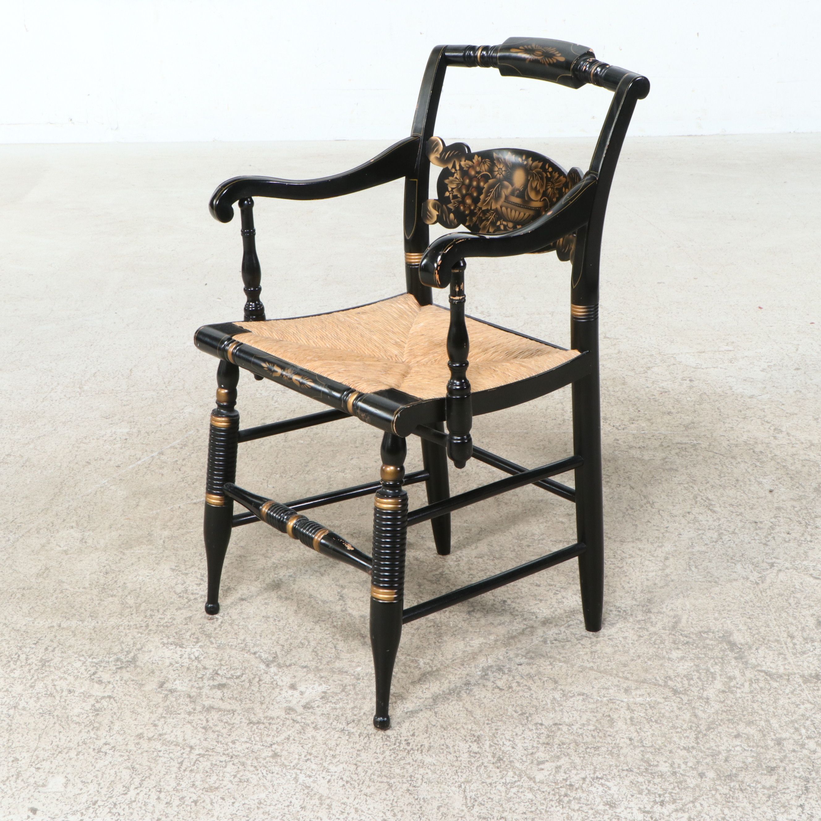 Pair of L. Hitchcock Colonial Revival Stenciled Armchairs