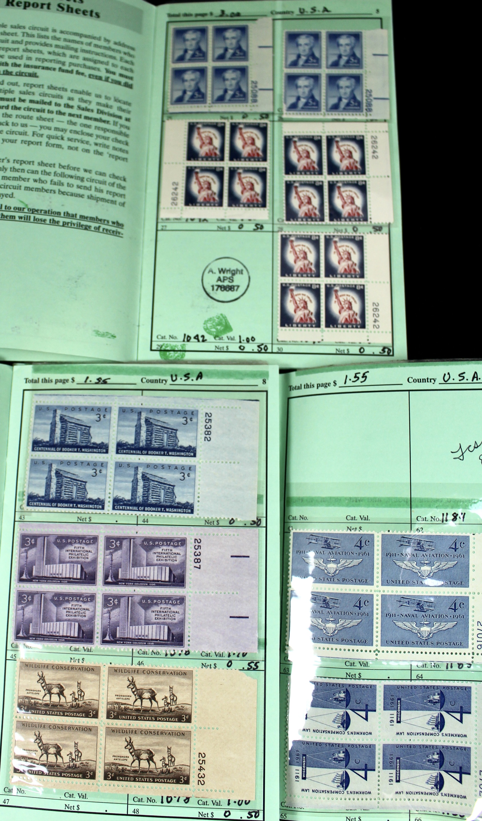 Cigar Box of Mint U.S. Postage Stamps, Plate Blocks, Souvenir Sheets