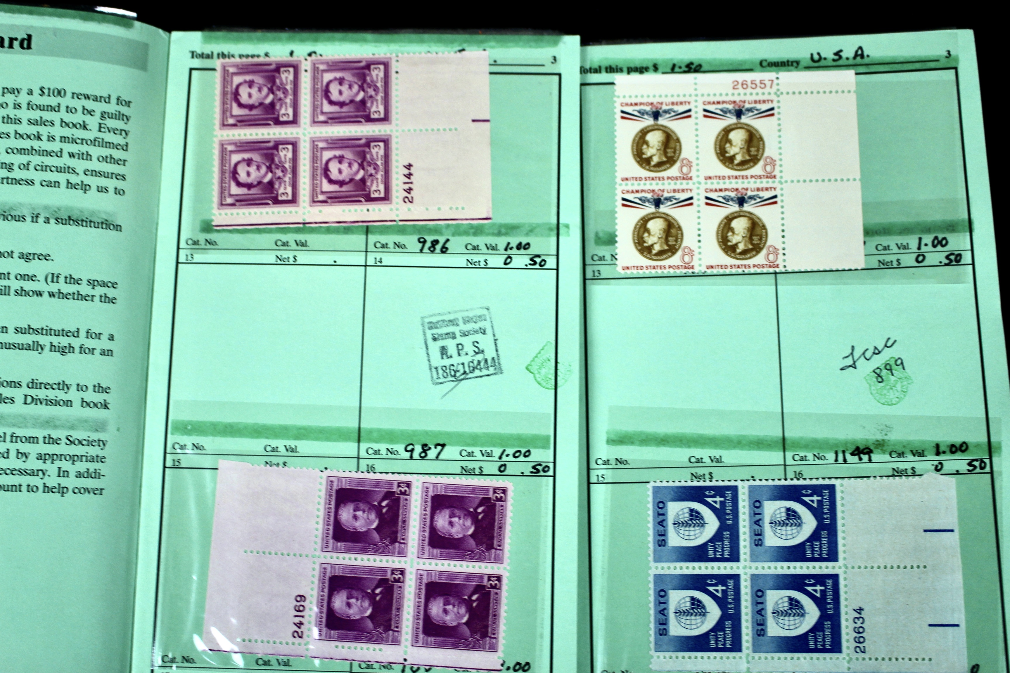 Cigar Box of Mint U.S. Postage Stamps, Plate Blocks, Souvenir Sheets