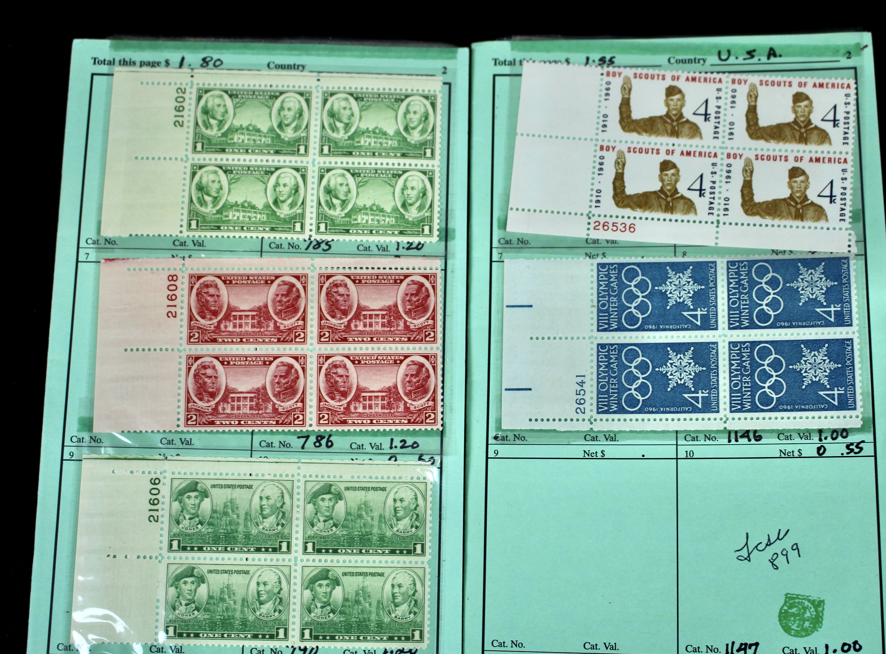 Cigar Box of Mint U.S. Postage Stamps, Plate Blocks, Souvenir Sheets