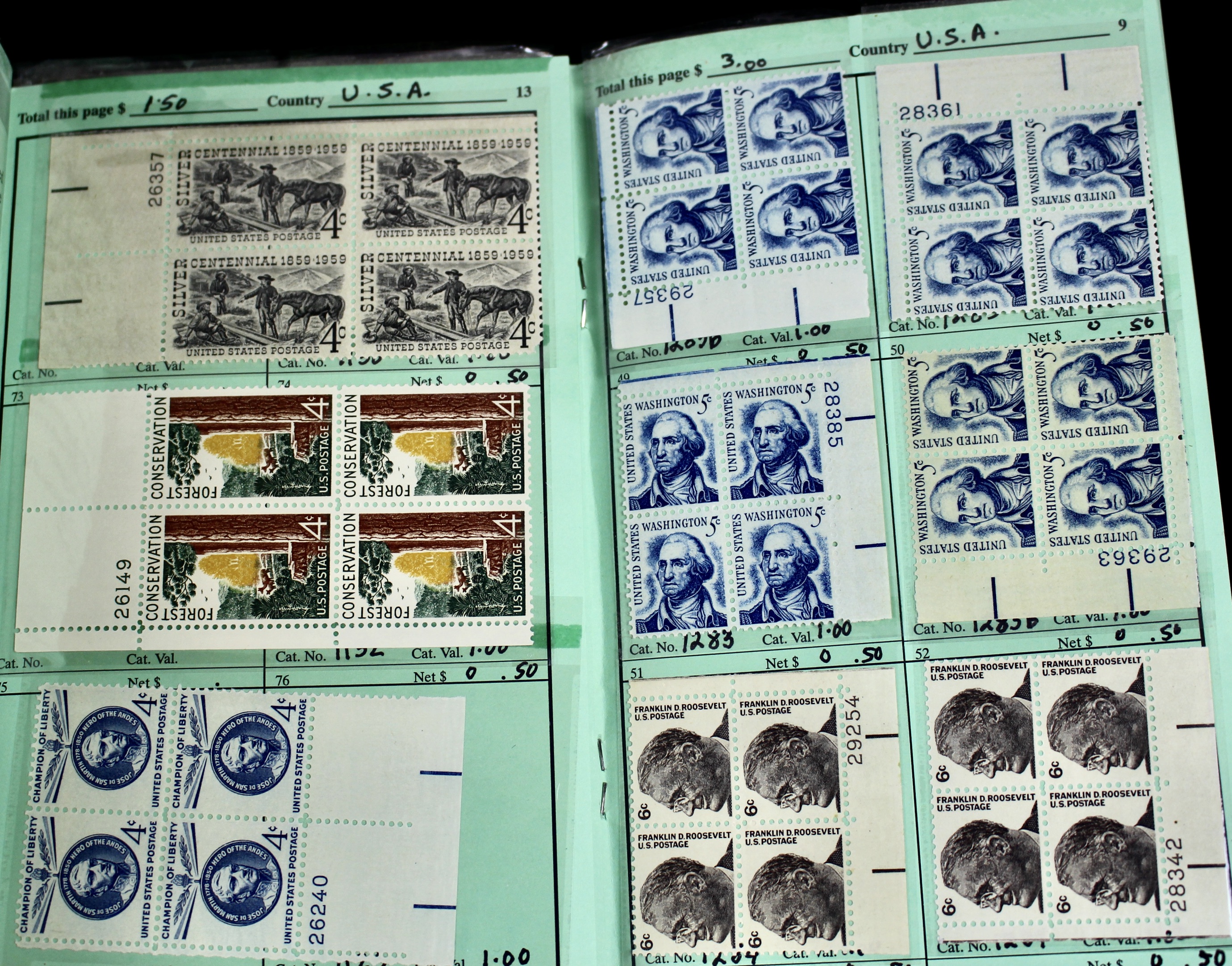 Cigar Box of Mint U.S. Postage Stamps, Plate Blocks, Souvenir Sheets