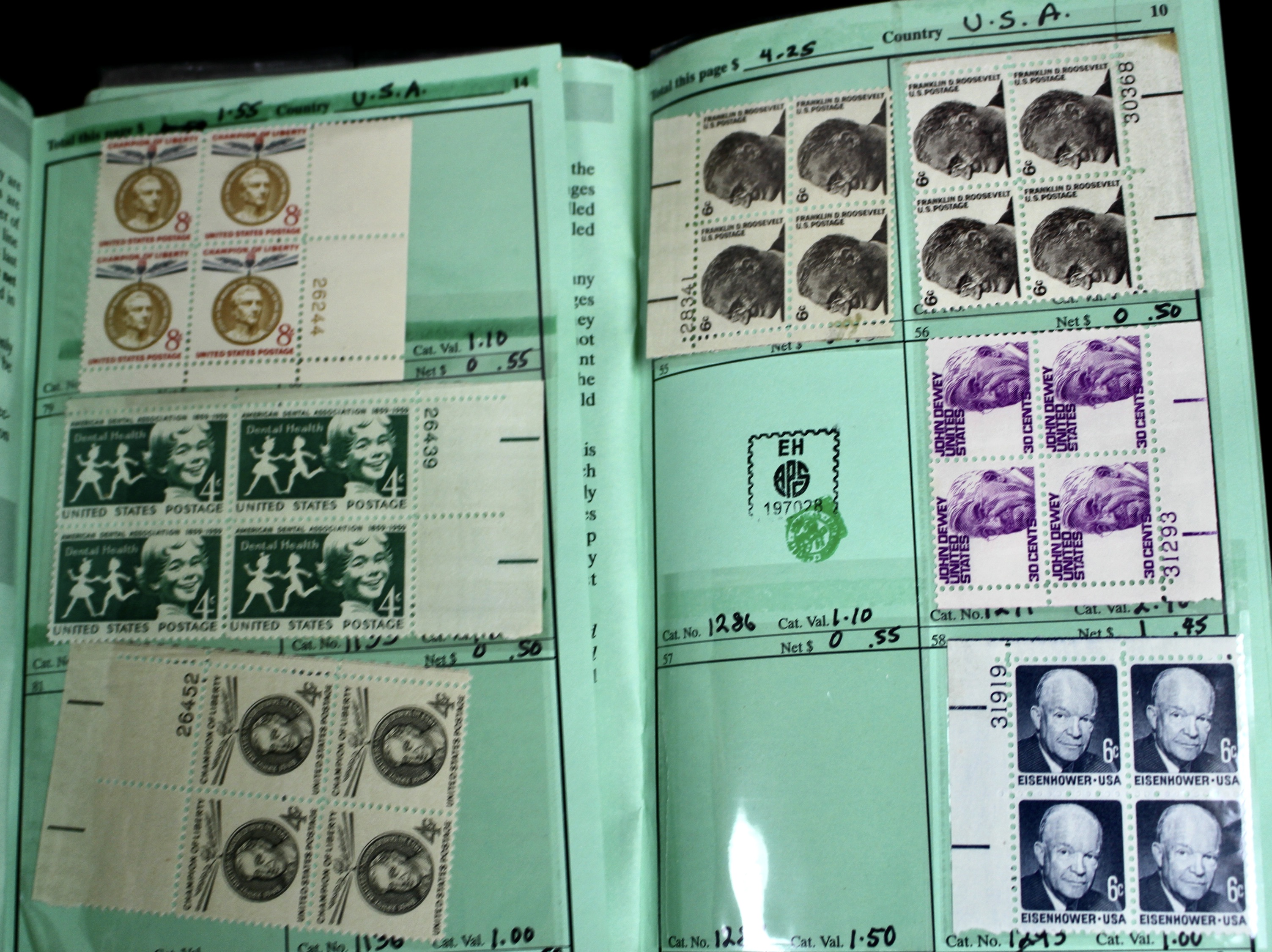 Cigar Box of Mint U.S. Postage Stamps, Plate Blocks, Souvenir Sheets