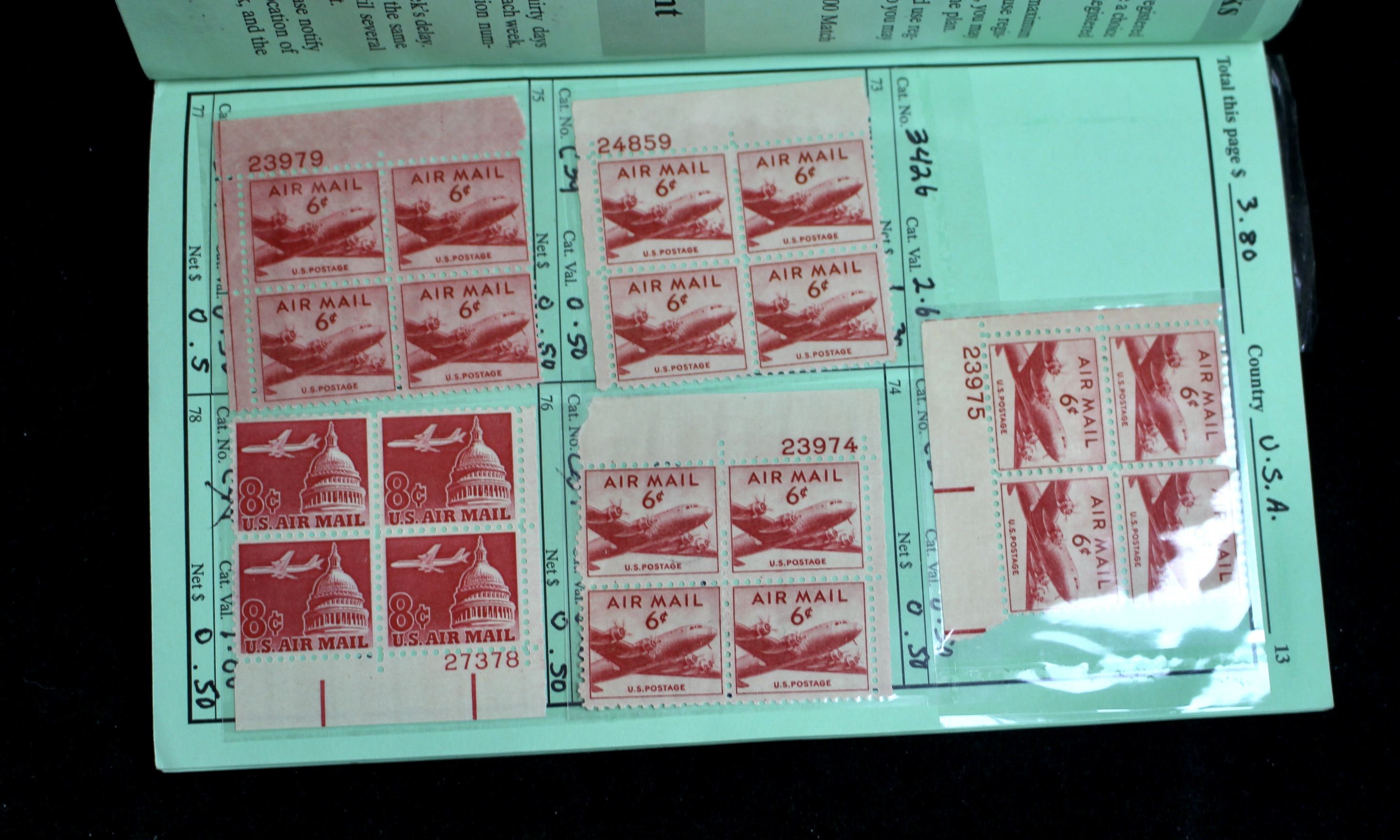 Cigar Box of Mint U.S. Postage Stamps, Plate Blocks, Souvenir Sheets